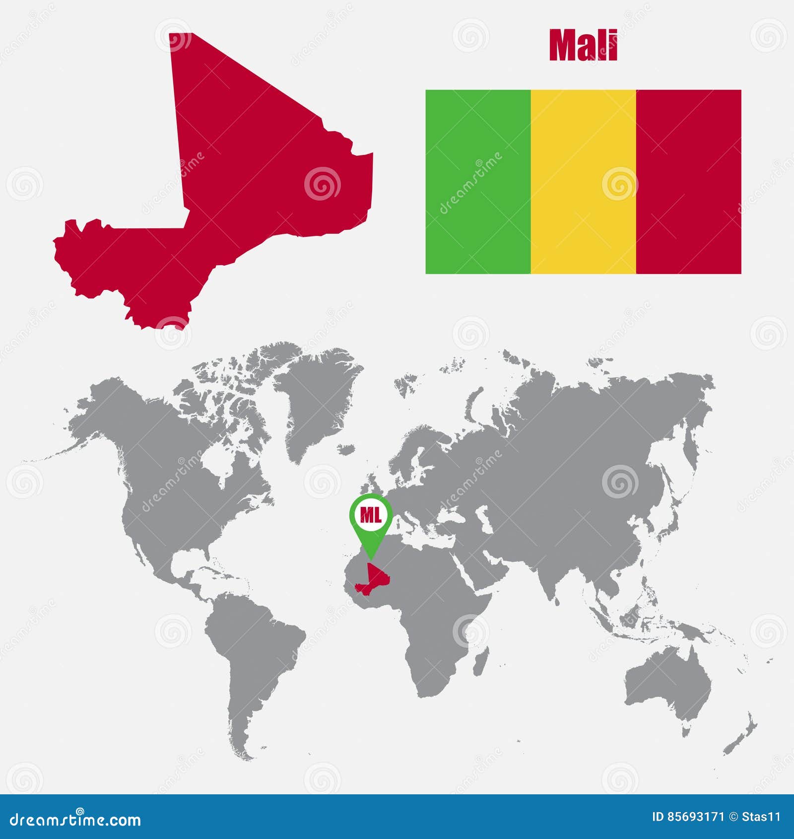 Карта Мали на карте мира с указателем флага и карты также ...