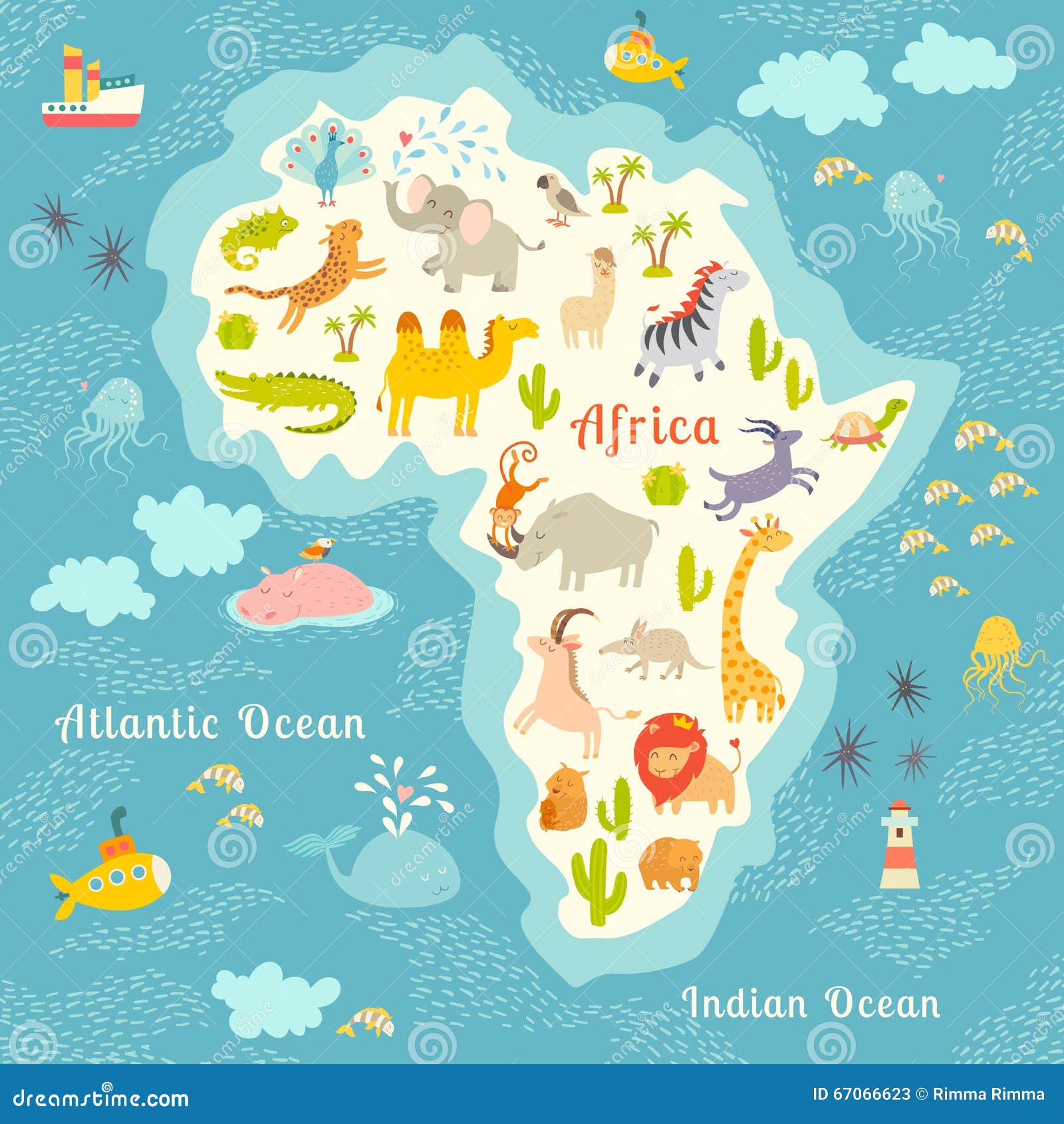 Карта мира животных, Африка Красивая жизнерадостная красочная ...
