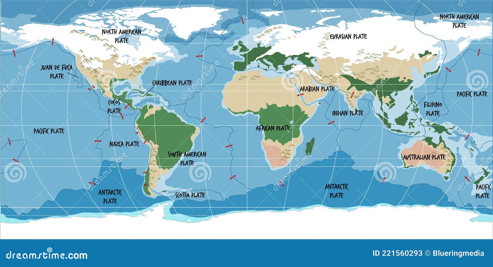 карта мира, показывающая границы тектонических плит Иллюстрация вектора -иллюстрации насчитывающей планета, плита: 221560293