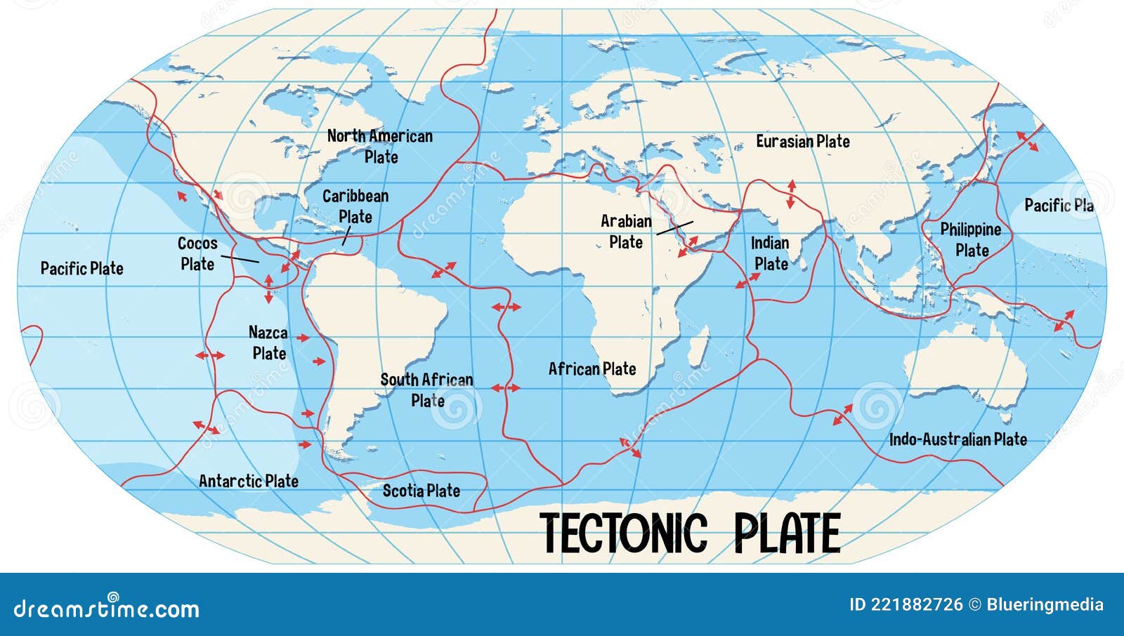 карта мира, показывающая границы тектонических плит Иллюстрация вектора -иллюстрации насчитывающей снаружи, рамка: 221882726