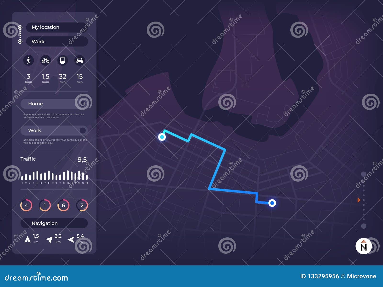 Карта для навигации UI. Interface Route tracking.