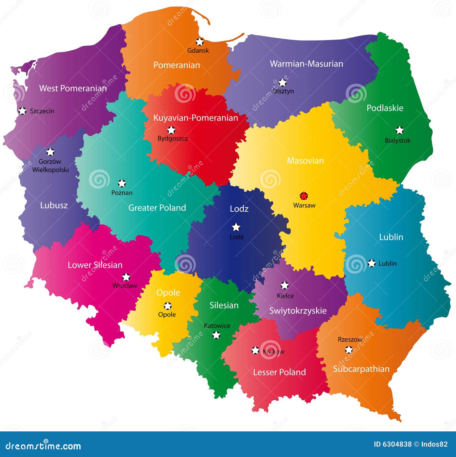 Карта Польши цвета иллюстрация вектора. иллюстрации насчитывающей полюсы -6304838