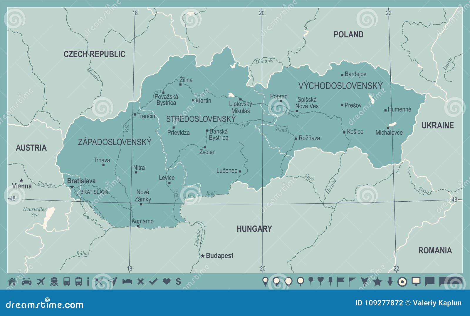 Карта Словакии - винтажная детальная иллюстрация вектора Иллюстрация штока- иллюстрации насчитывающей географическо, политическо: 109277872