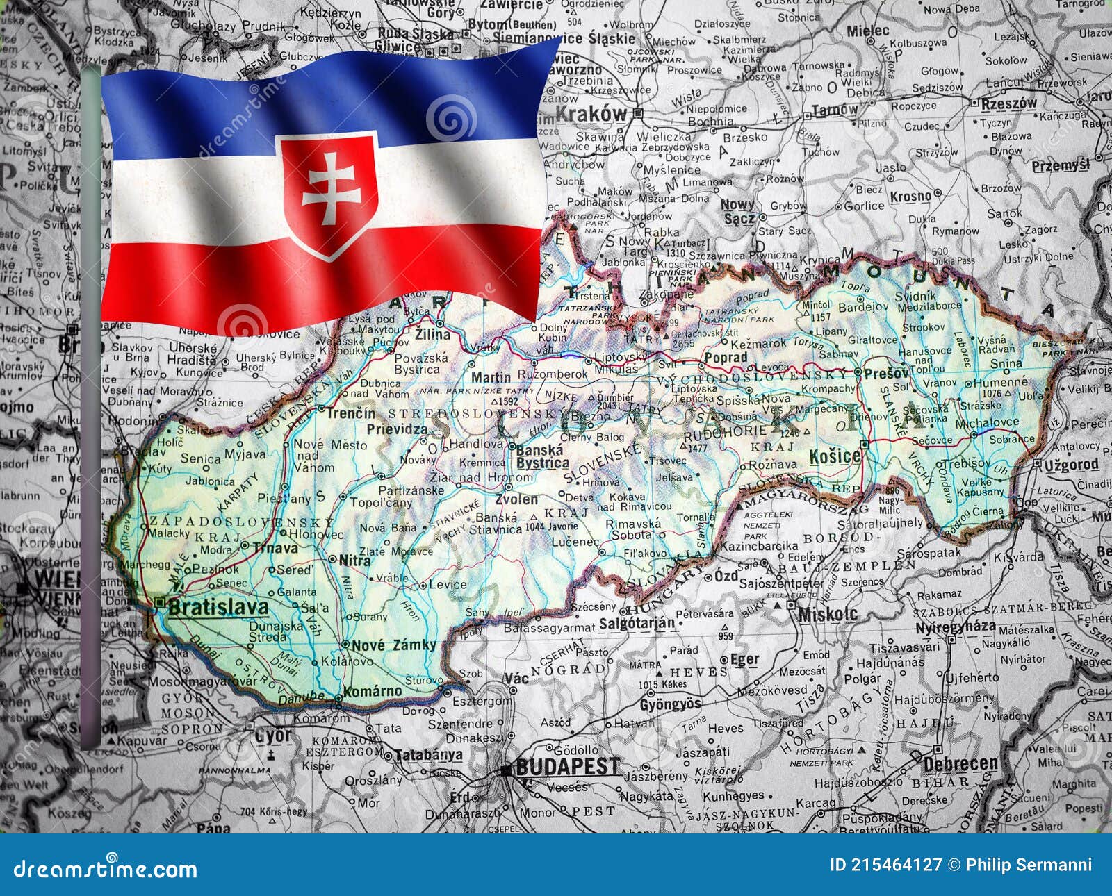 карта словакии с иллюстративным национальным флагом Стоковое Изображение -изображение насчитывающей использовано, словакия: 215464127