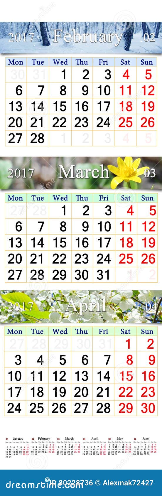 Календарь на 3 месяца 2017 с изображениями природы Стоковое Фото -  изображение насчитывающей номер, дневник: 80228736