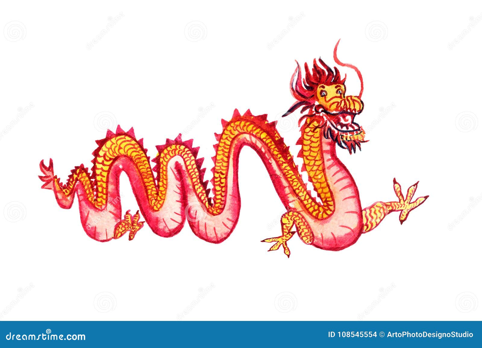 Китайский длинный желтый и красный дракон Иллюстрация штока - иллюстрации  насчитывающей культура, фарфор: 108545554