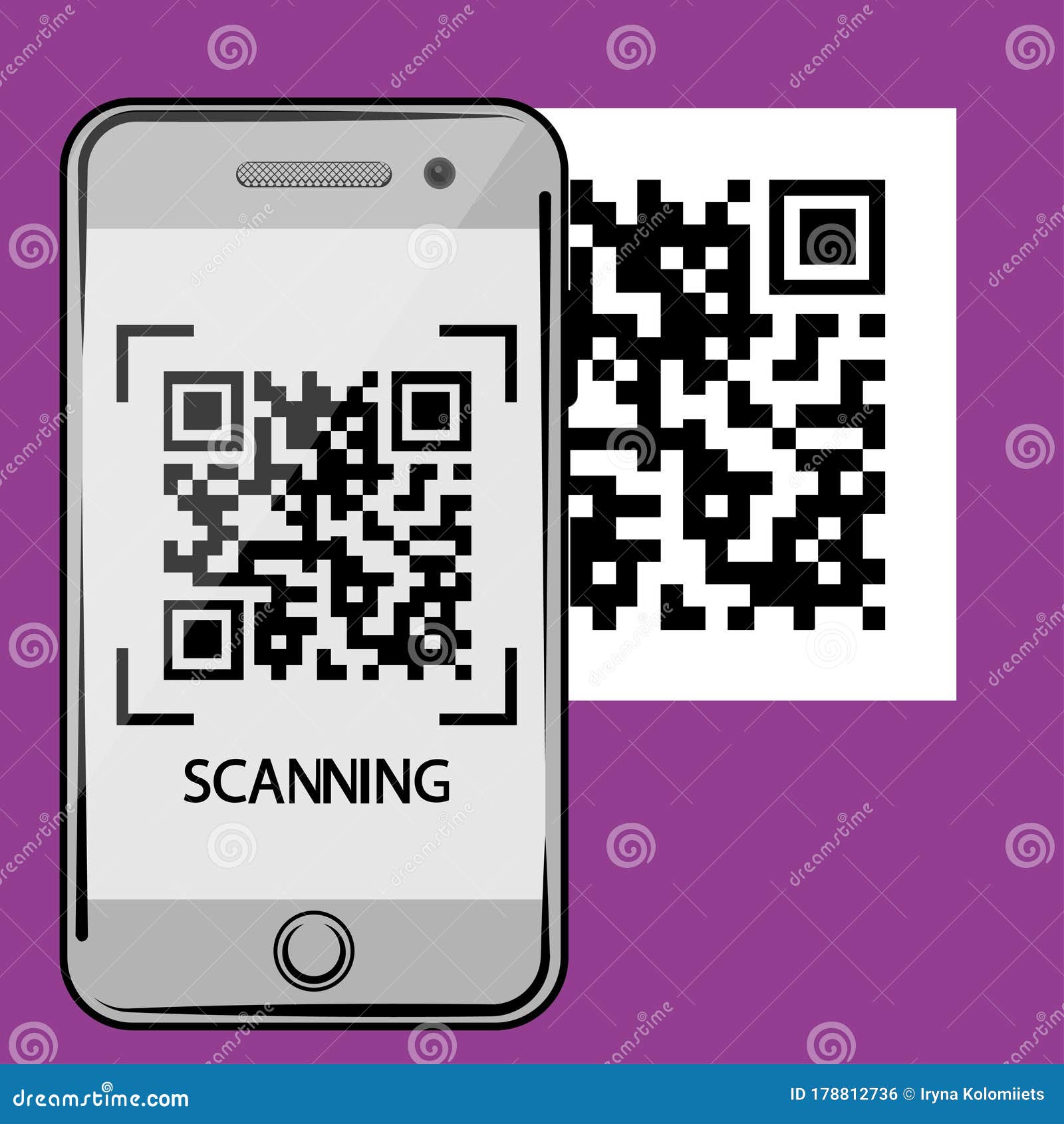 Код Qr сканирования к мобильному телефону. Знак сканирования Qr кода.  Электронный код Qr цифровых технологий. Вектор Иллюстрация штока -  иллюстрации насчитывающей код, линия: 178812736