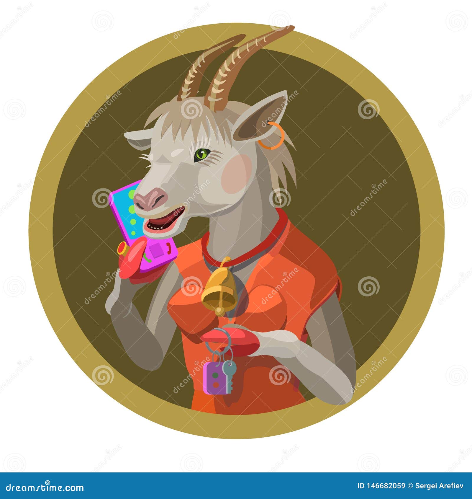 Коза вызывает на сотовом телефоне вертится ключи Иллюстрация штока -  иллюстрации насчитывающей говорить, козочка: 146682059
