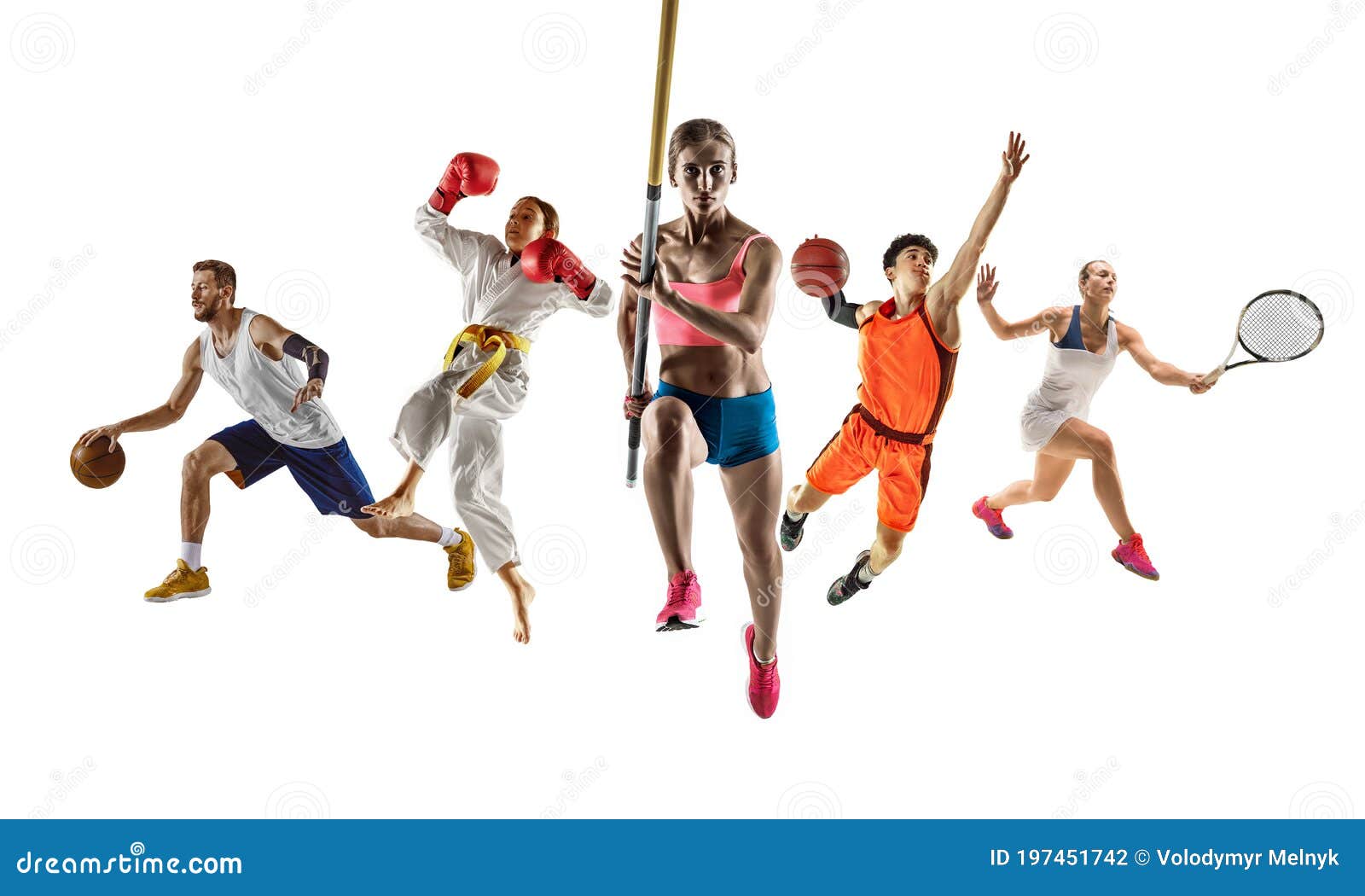 Коллаж из разных спортсменов адаптации мужчин и женщин в действии и движении изолированных на белом фоне Стоковое Фото - изображение насчитывающей пригодность, сила: 197451742