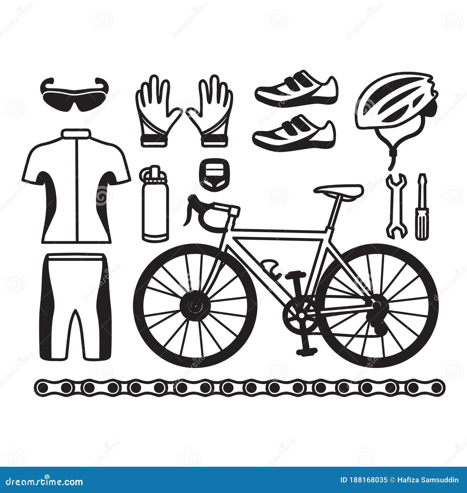 Коллекция велоспорт оборудования. Дизайн иллюстрации вектора декоративный  Иллюстрация вектора - иллюстрации насчитывающей отвертки, велосипед:  188168035