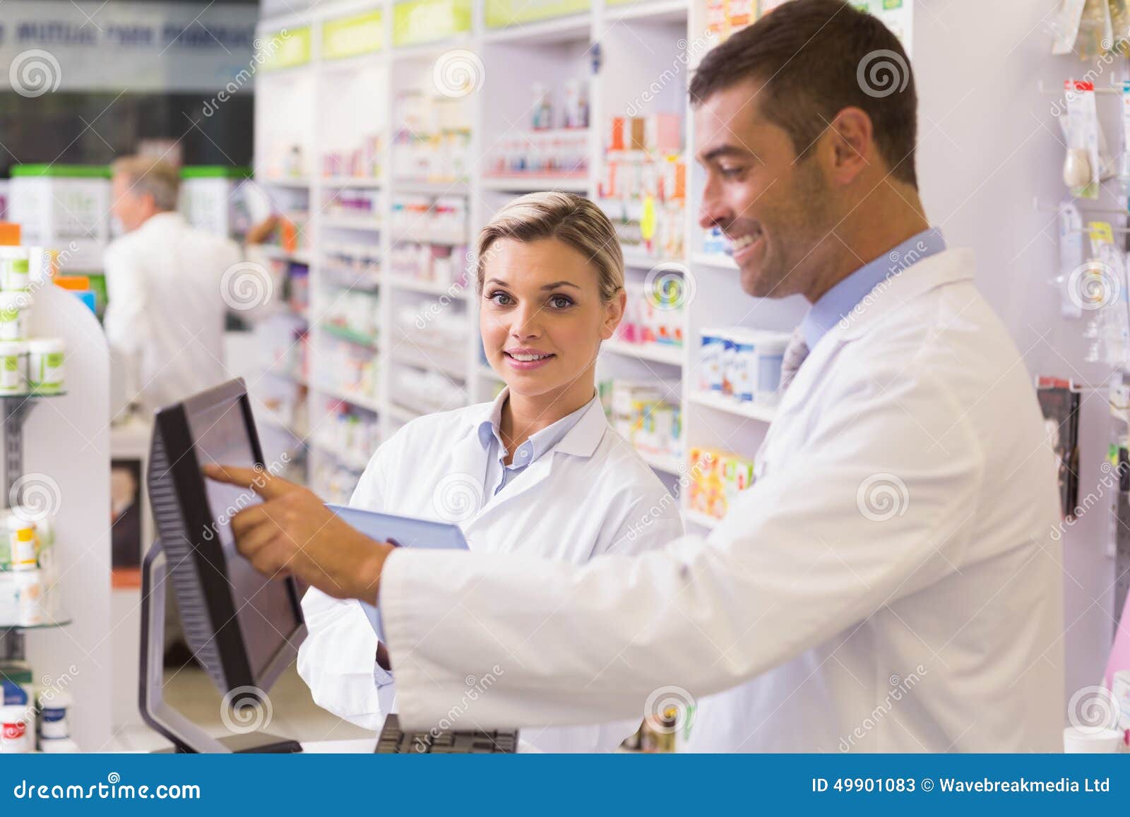 Team of Pharmaceutist and Technician Working in Chemist Shop Stock Photo - Image