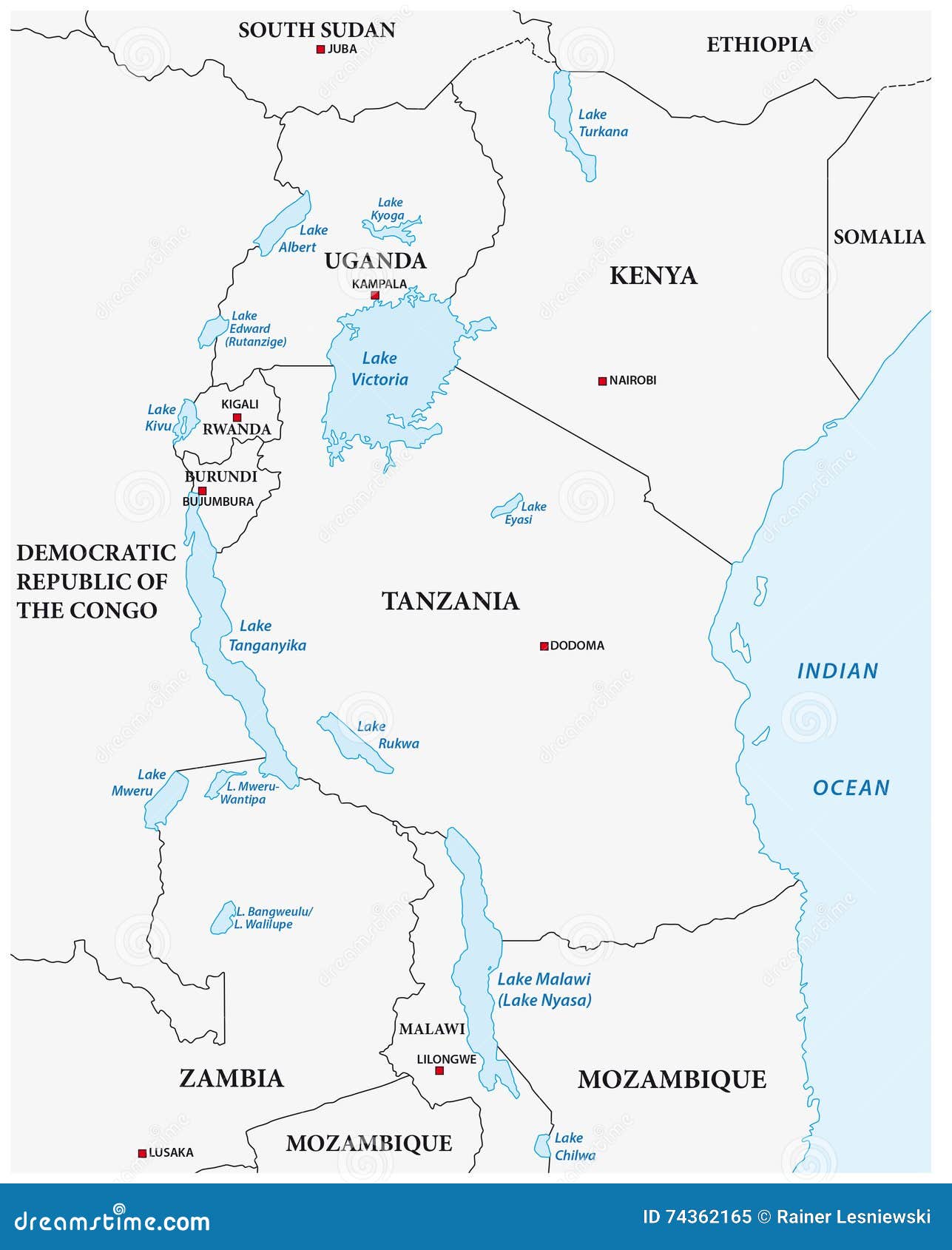 Контурная карта вектора африканских Великих озер Иллюстрация штока -иллюстрации насчитывающей кения, танганьика: 74362165