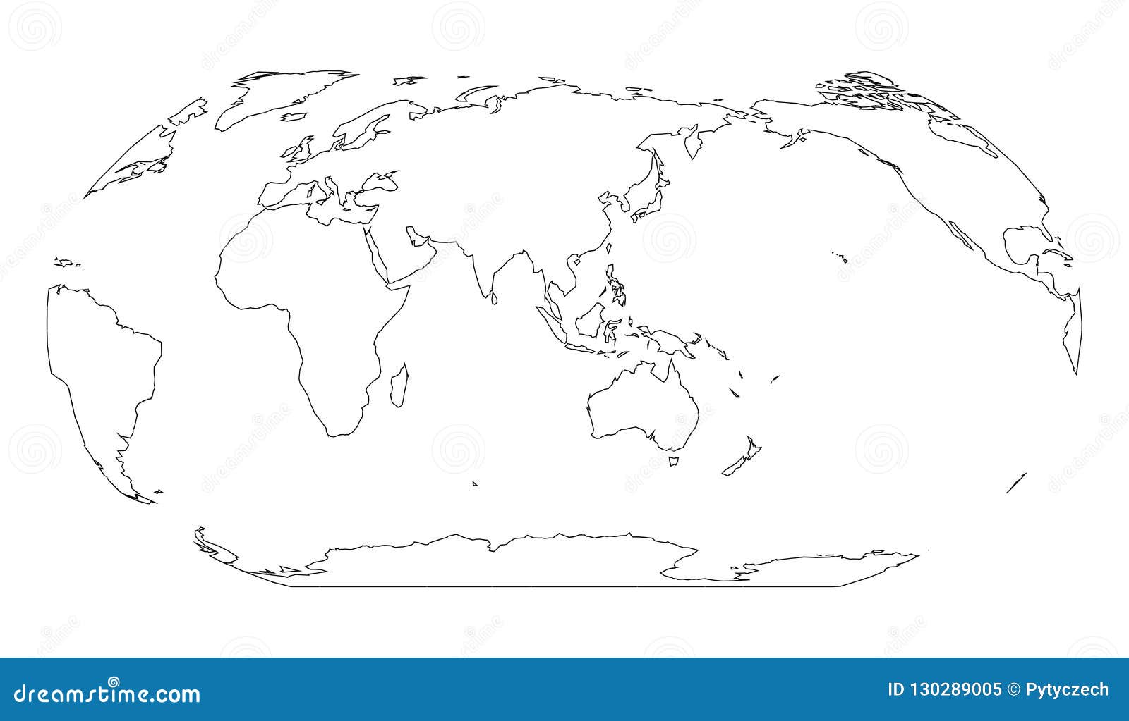 Контурная карта мира Азия и Австралия центризовали Простая плоскаяиллюстрация вектора Иллюстрация вектора - иллюстрации насчитывающейземлеведение, линия: 130289005