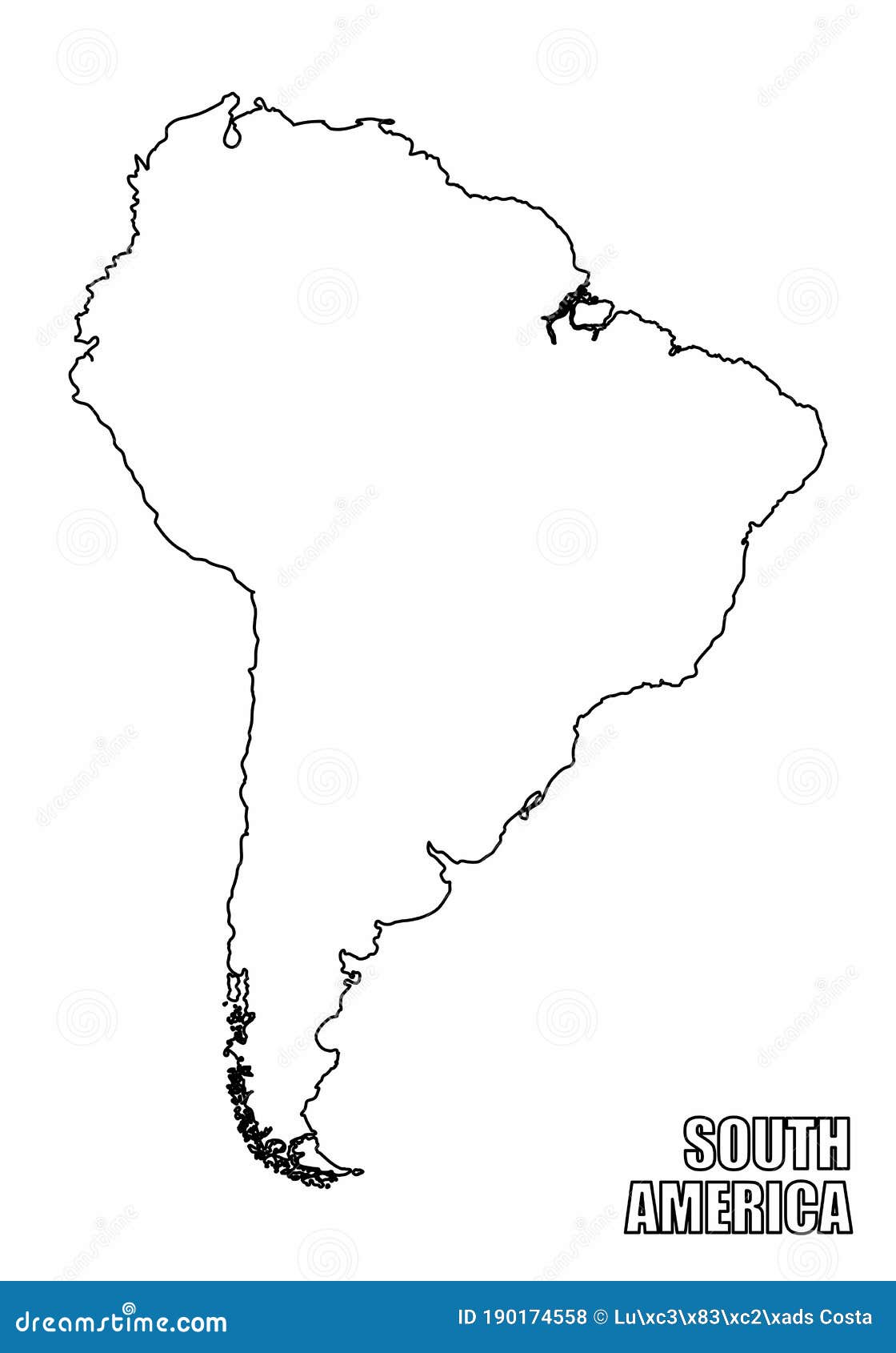 Контурная карта Южной Америки Иллюстрация штока - иллюстрации насчитывающейперу, администрации: 190174558