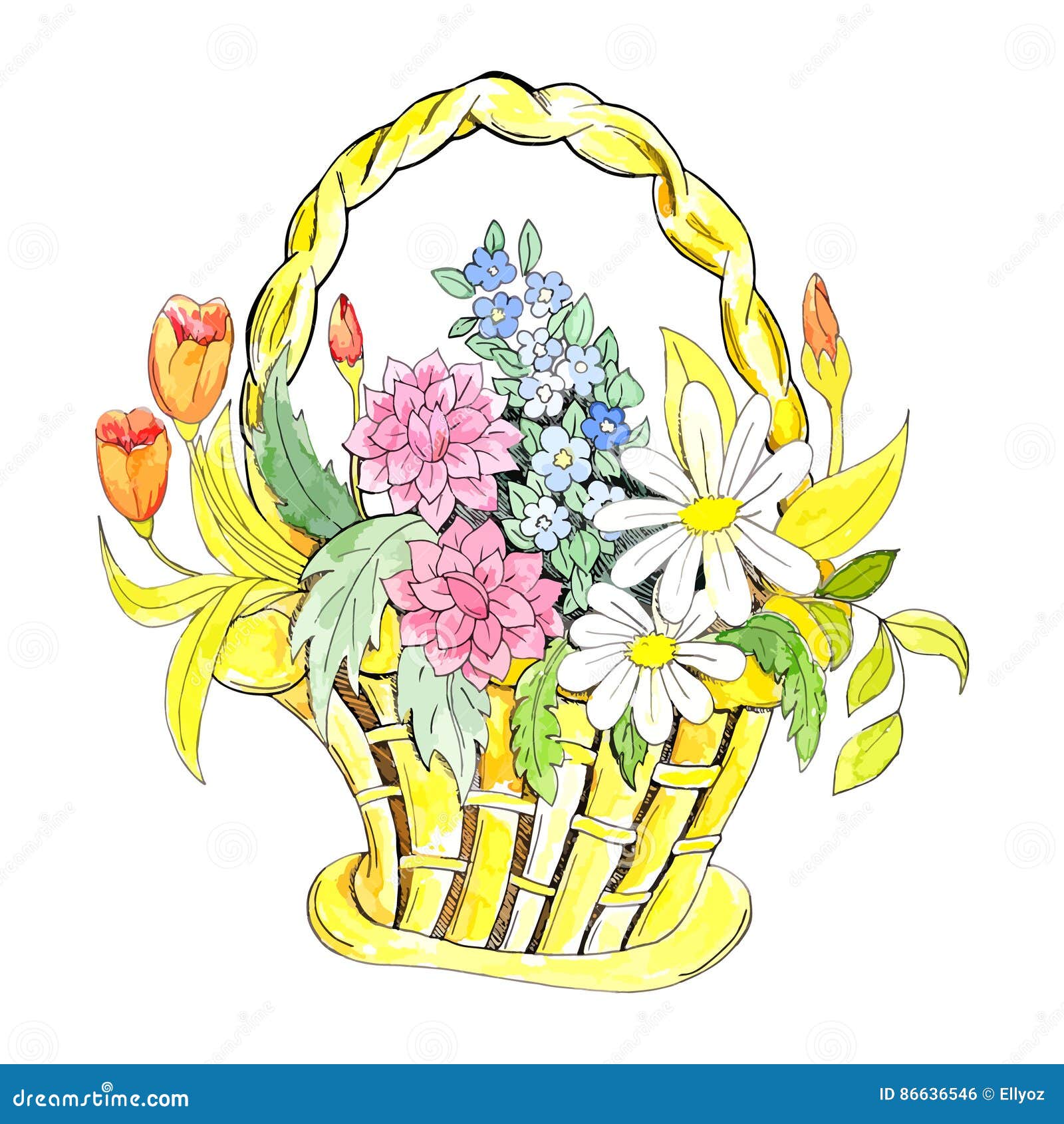 Корзина с цветами рисунок