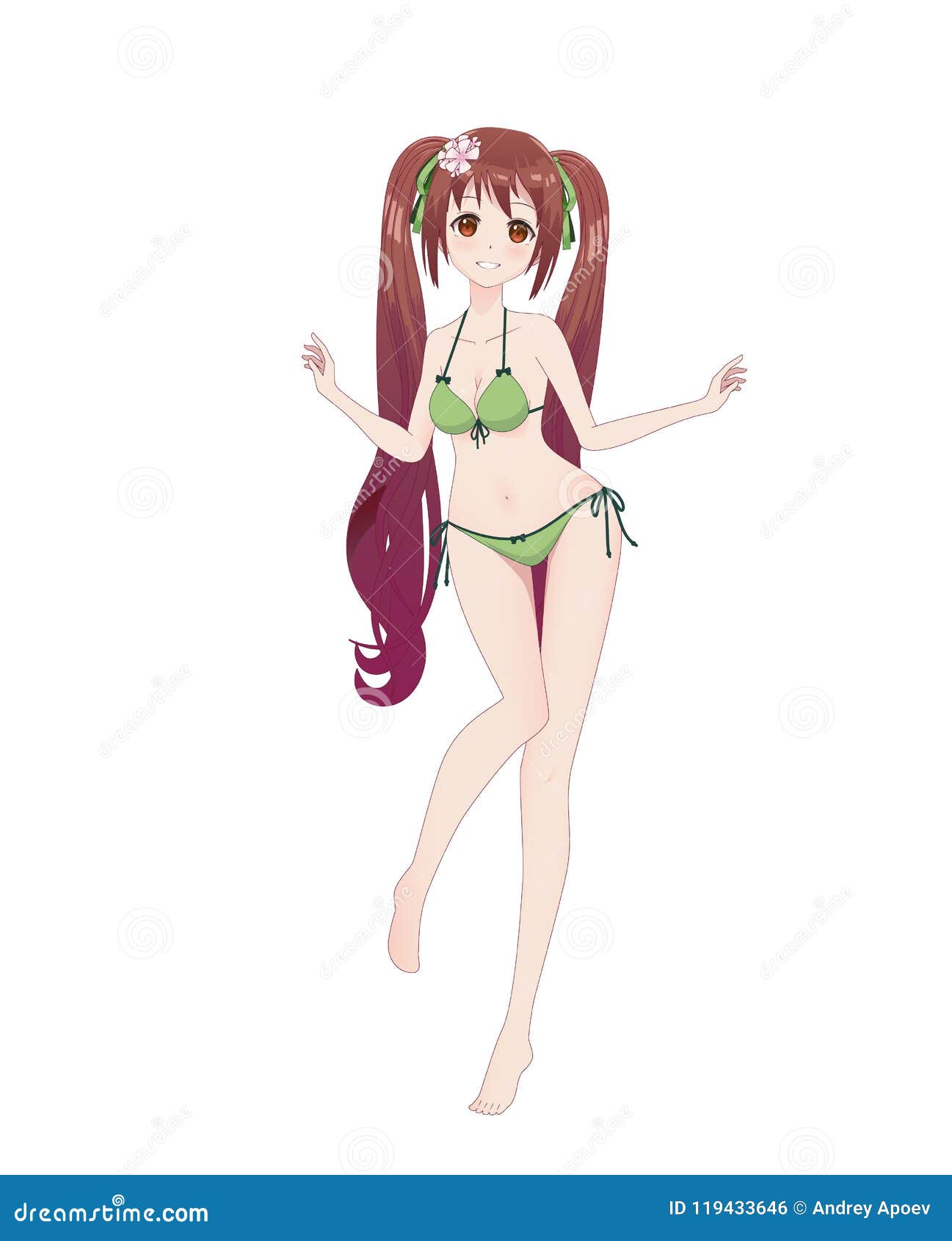 Красивая девушка Manga аниме в бикини Иллюстрация вектора - иллюстрации  насчитывающей купальник, чан: 119433646