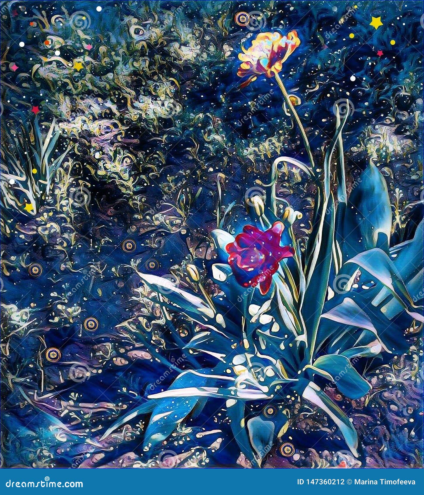 Красивые загадочные цветки ночи в саде Иллюстрация штока - иллюстрации  насчитывающей цветки, весна: 147360212