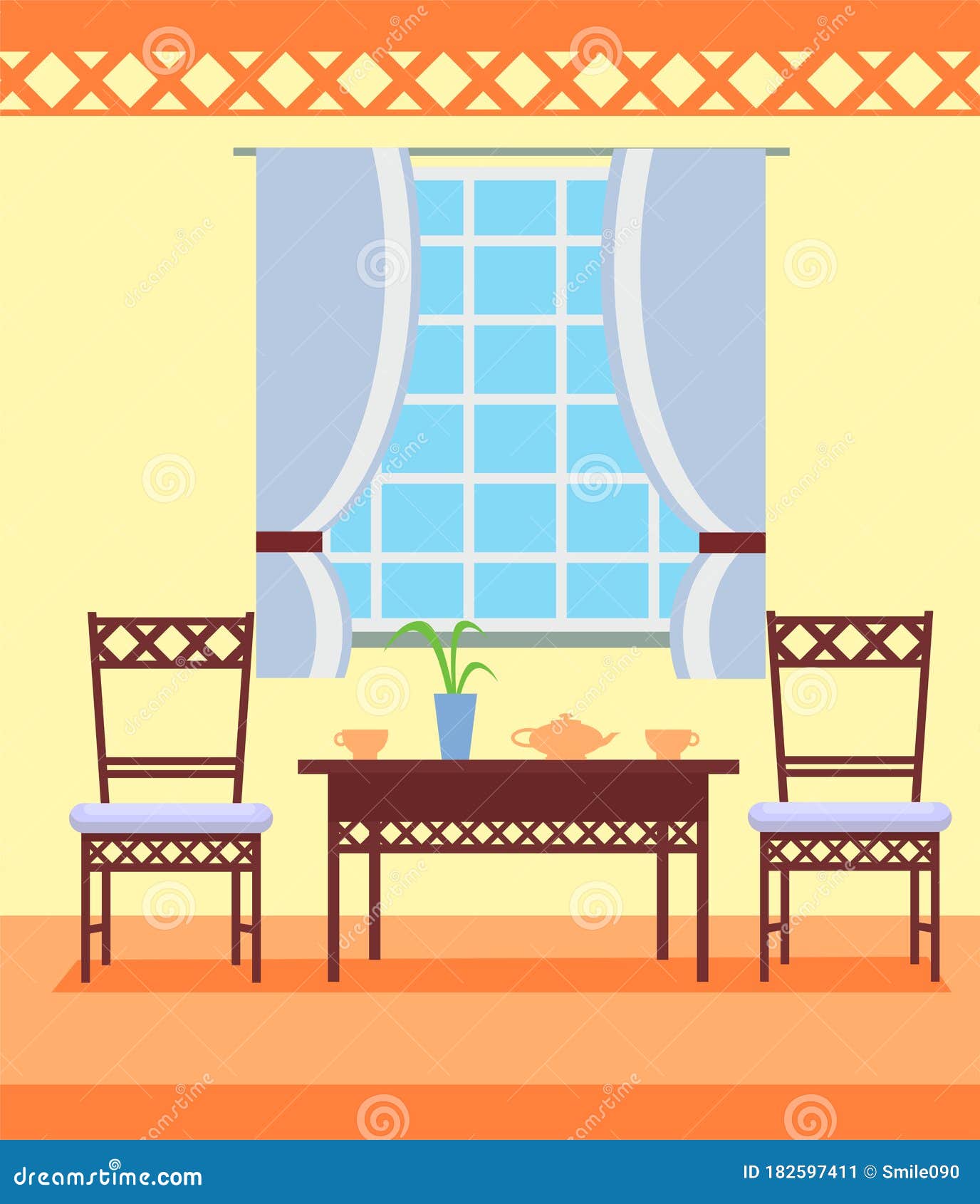 Kitchen or Dining Room. Flat Background in Cartoon Style. Stock Vector -  Illustration of indoor, architecture: 182597411