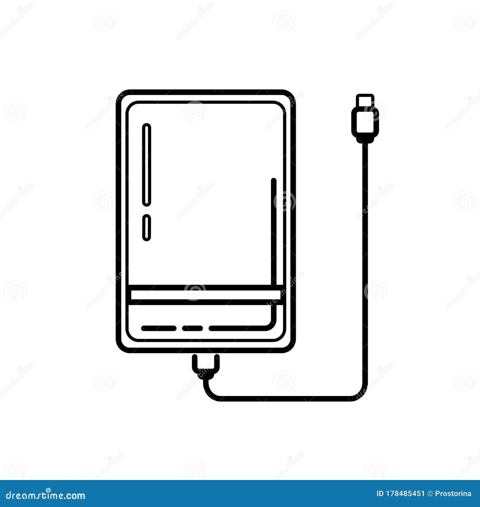 Линия внешний значок жесткого диска с кабелем Usb в изоляции на белом фоне.  Powerbank для зарядки мобильных устройств Иллюстрация вектора - иллюстрации  насчитывающей трудно, самомоднейше: 178485451