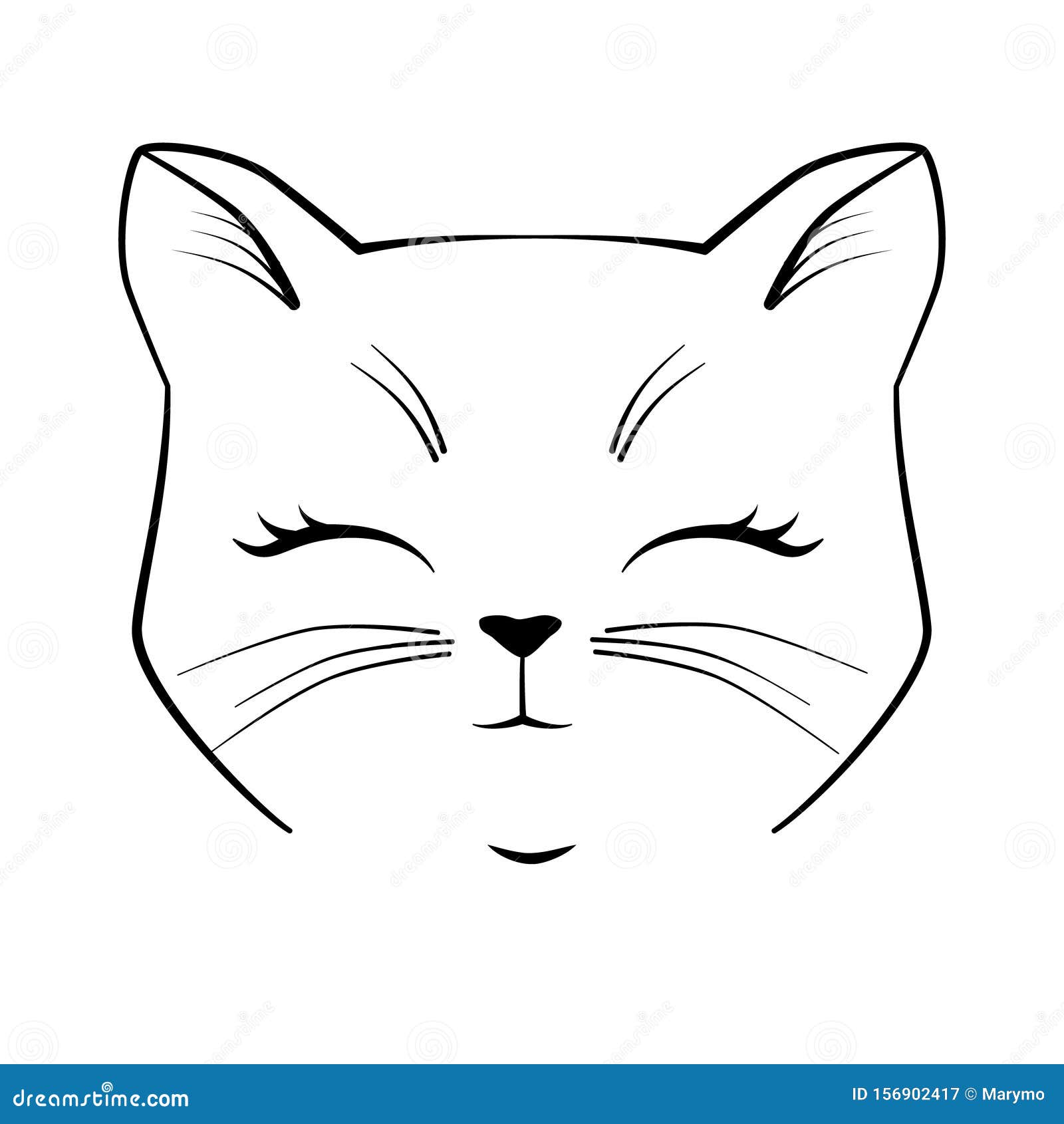 Лицо кота красивая. Черный характер котенка рисунка плана. Иллюстрация  вектора для приглашения поздравительной открытки. Иллюстрация вектора -  иллюстрации насчитывающей сторона, конструкция: 156902417
