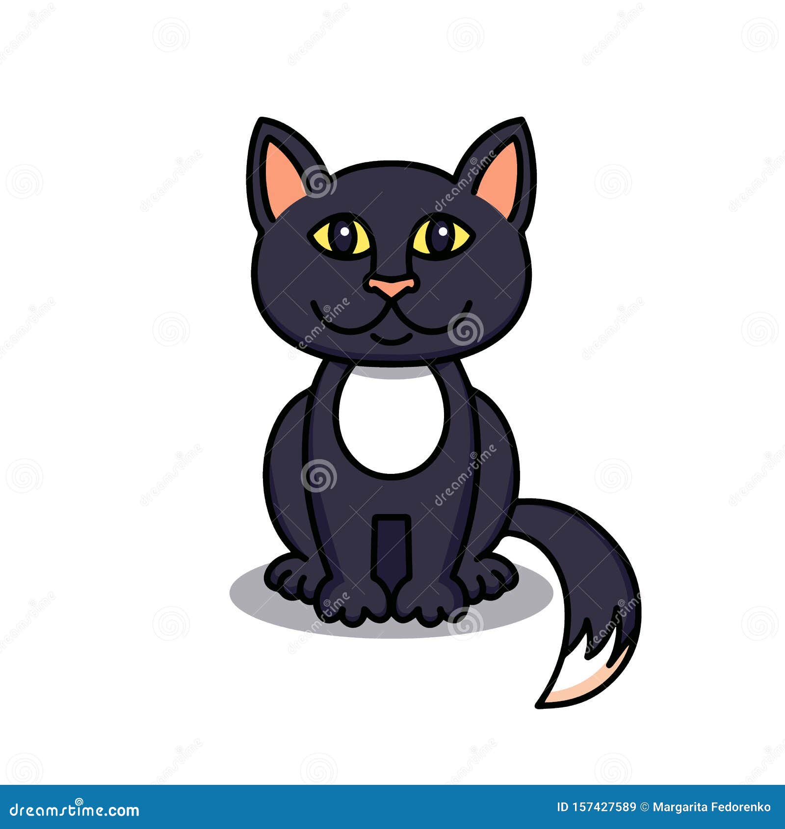 Милый черный кот, мультипликационное линейное искусство, эскиз животных  Векторная иллюстрация маленькой улыбки красивый котенок, Иллюстрация  вектора - иллюстрации насчитывающей характер, зеленый: 157427589