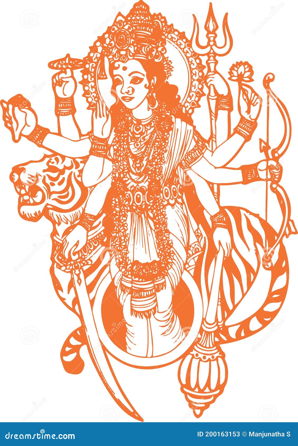 Миниатюра богини Дурга Maa или иллюстрации плана вектора Кали Мата Редактируемое Иллюстрация вектора - иллюстрации насчитывающей счастливо, индия: 200163153