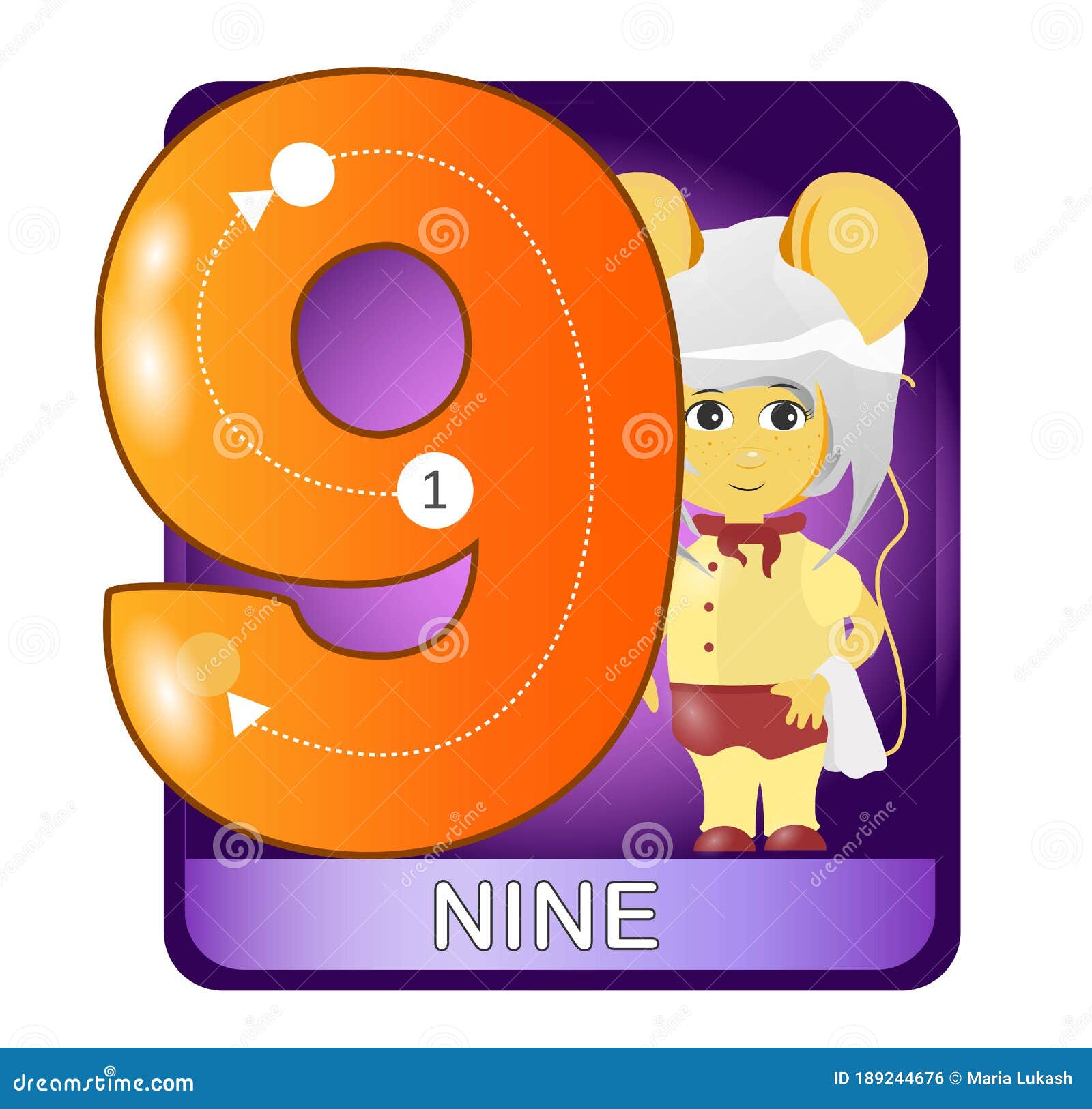 Learning Number 9 with Funny Mouse. Coloring Printable Worksheet for  Kindergarten and Preschool. Nine. Stock Vector - Illustration of flash,  page: 189244676