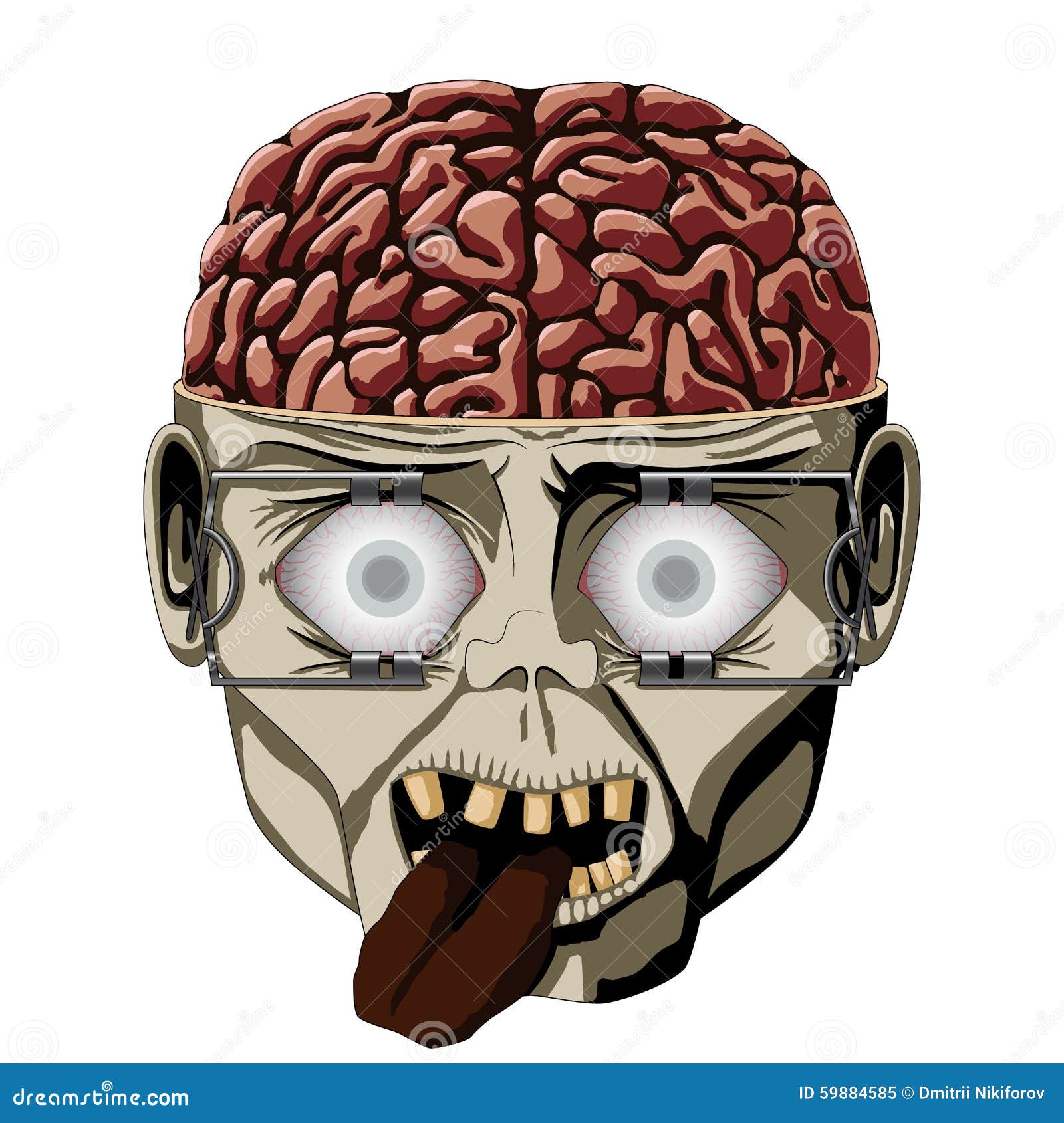 Zombie brain. Мозг человека в открытом черепе.