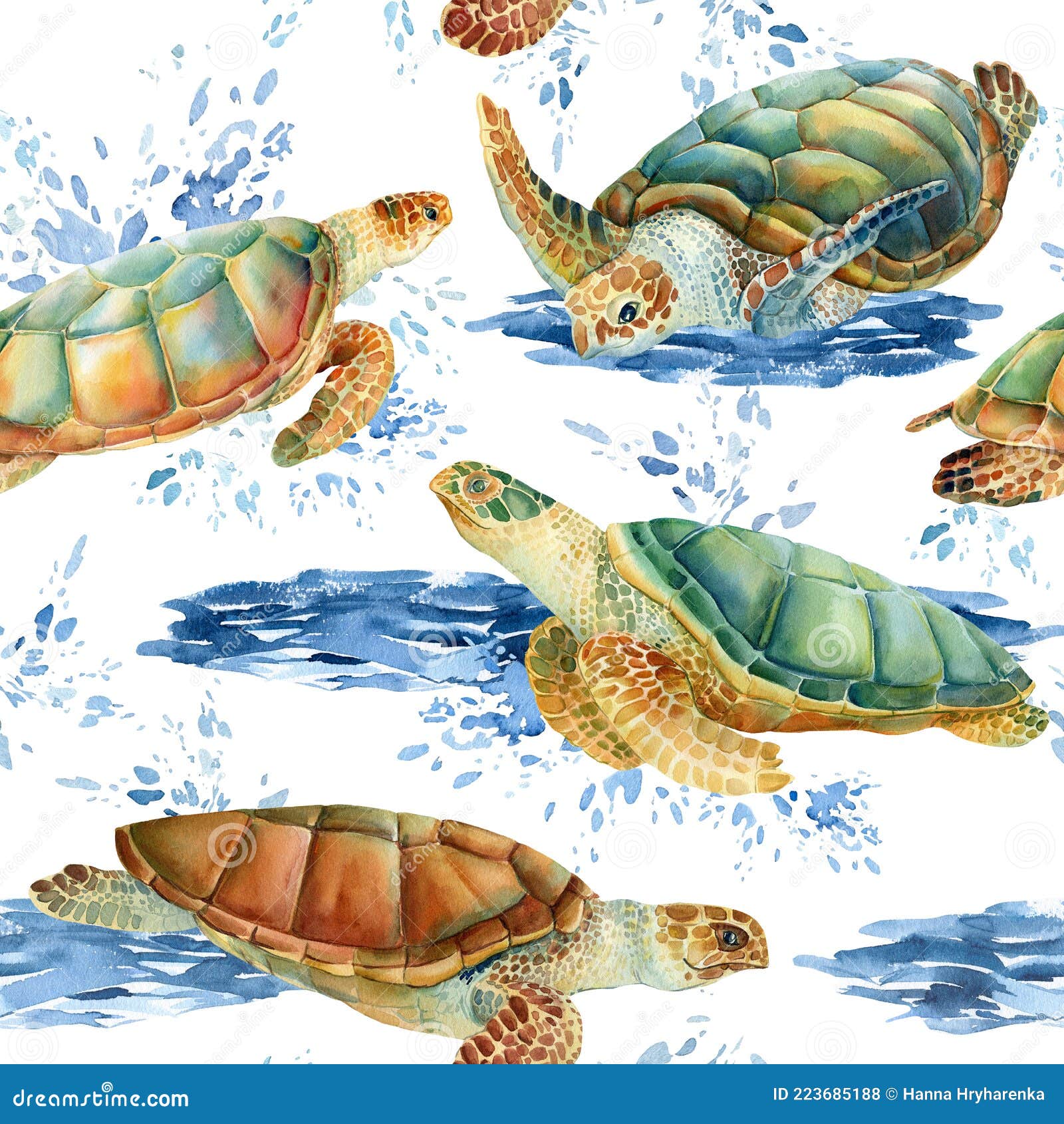морские черепахи акварель природа фон бесшовный рисунок Иллюстрация штока -  иллюстрации насчитывающей притяжка, среда: 223685188