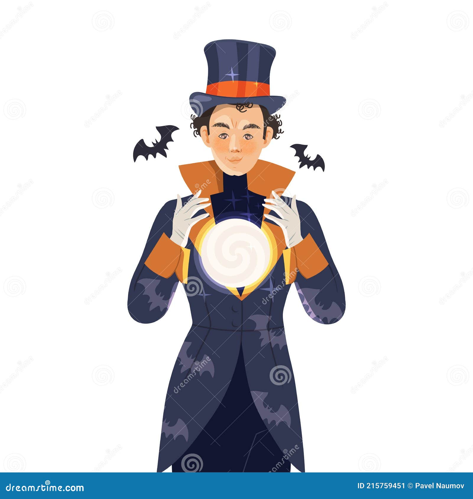 мужчина-экстрасенс и сценический волшебник в хет-трике, держащий в руках  вектор кристалла Иллюстрация вектора - иллюстрации насчитывающей  паранормальных, энергия: 215759451