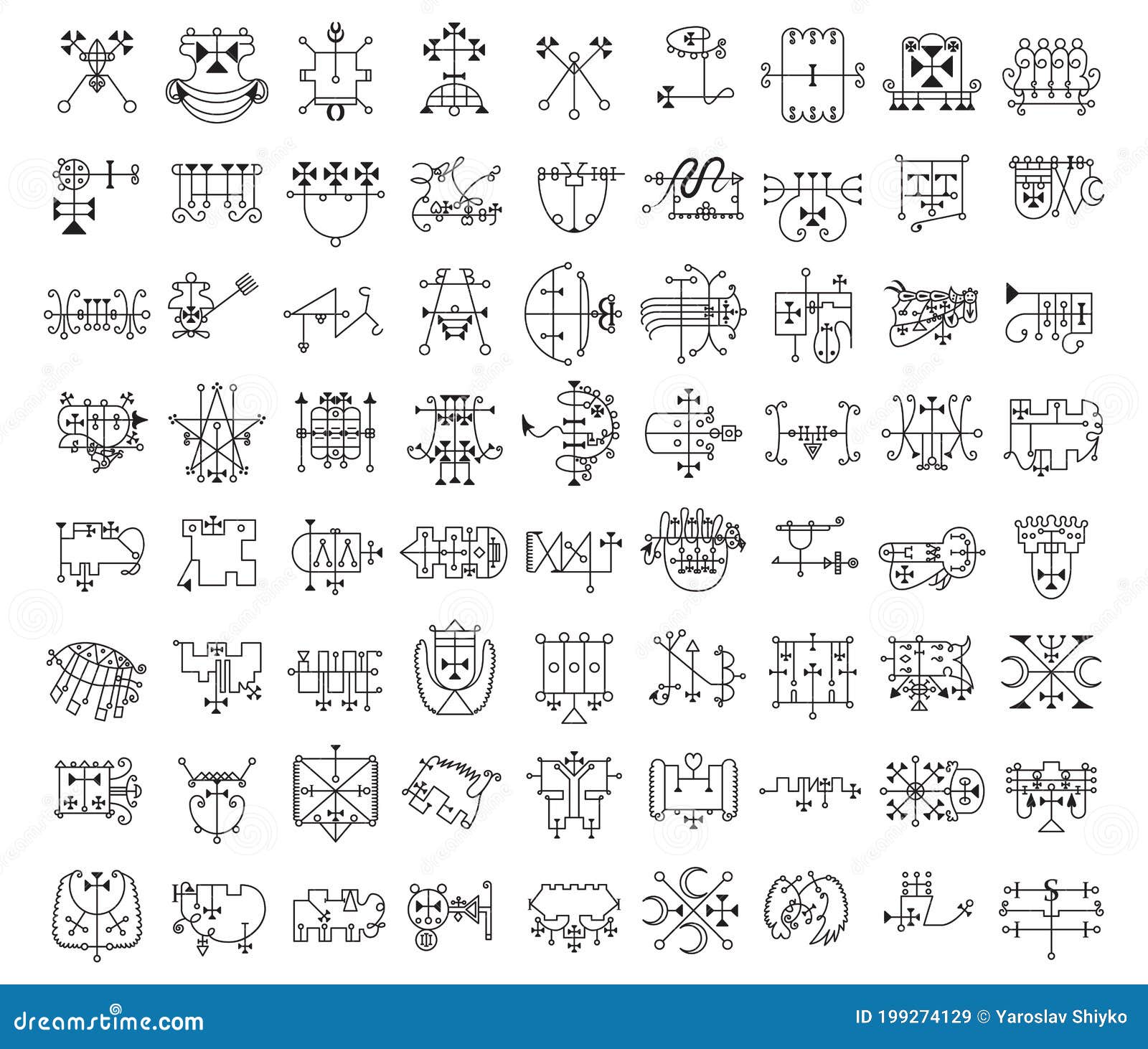 Набор символов демона и их Sigils Иллюстрация вектора - иллюстрации насчитывающей спирта, черный: 199274129