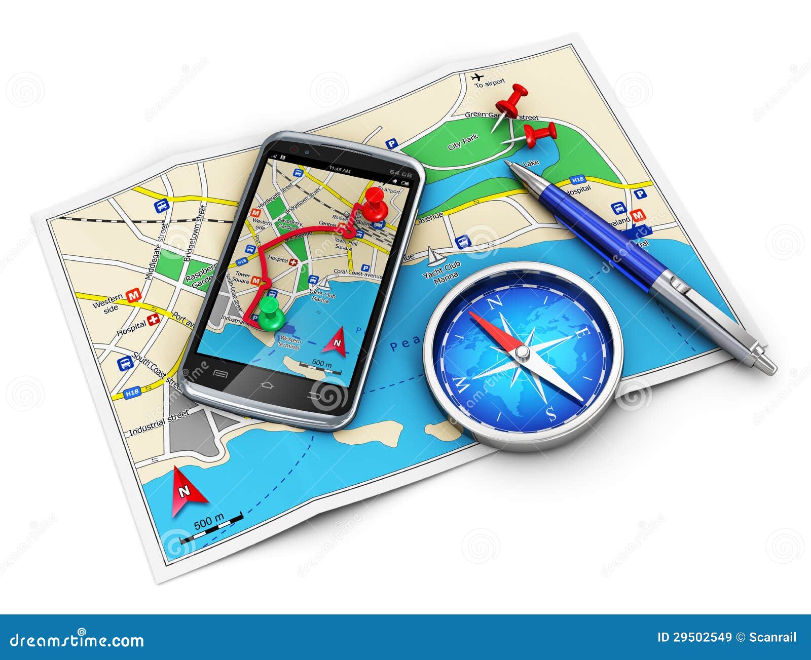 Навигация GPS, перемещение и принципиальная схема туризма Иллюстрация штока  - иллюстрации насчитывающей предмет, направление: 29502549