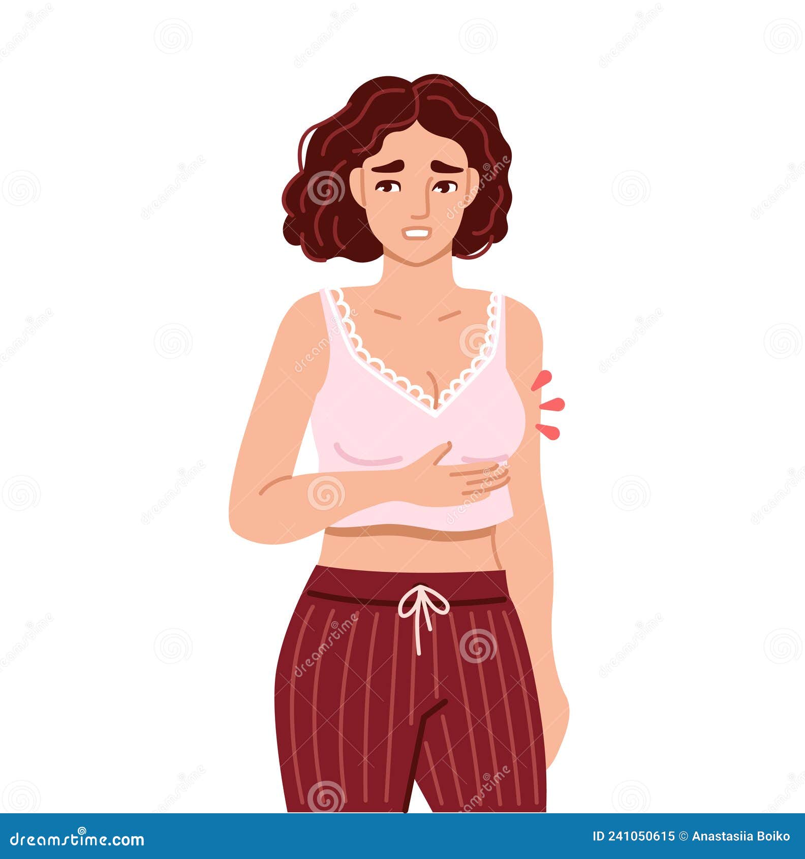 нежность груди. женщина, страдающая симптомом предменструального синдрома. чувствительная распухшая грудь. нарисованный вручную му Иллюстрация вектора - иллюстрации насчитывающей онкология, шишка: 241050615