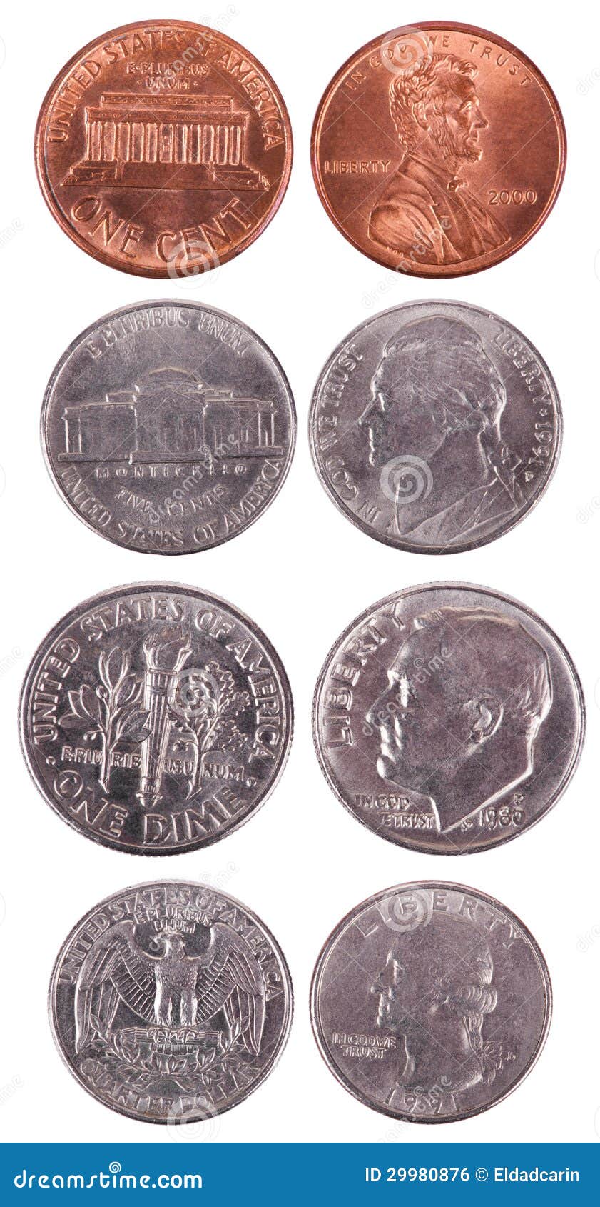 Американские монетки - Frontal Стоковое Фото - изображение