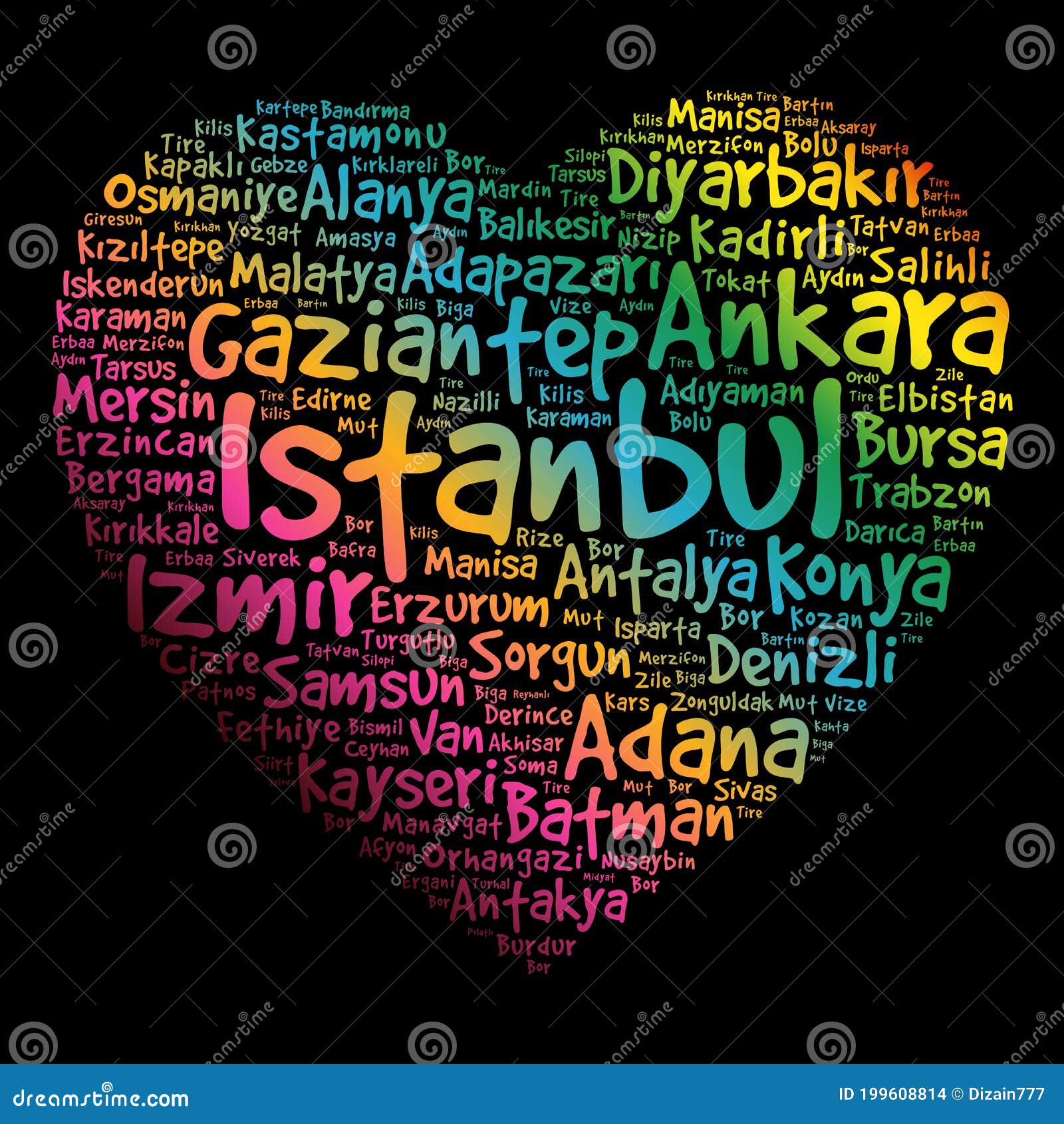 Облако слова сердца со списком городов в Турции Иллюстрация штока - иллюстрации насчитывающей город, печать: 199608814
