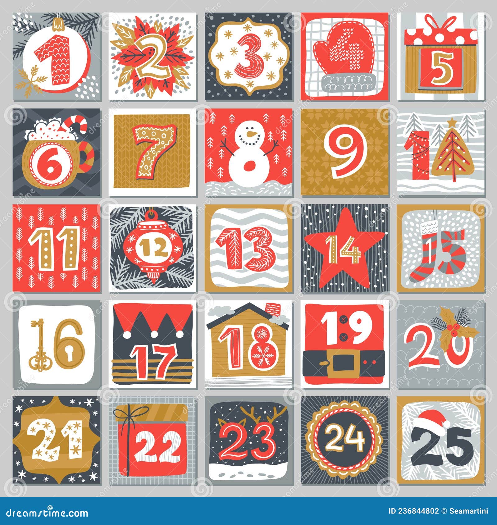 Обратный отсчет календарных рождественских праздников Иллюстрация вектора -  иллюстрации насчитывающей календар, канун: 236844802