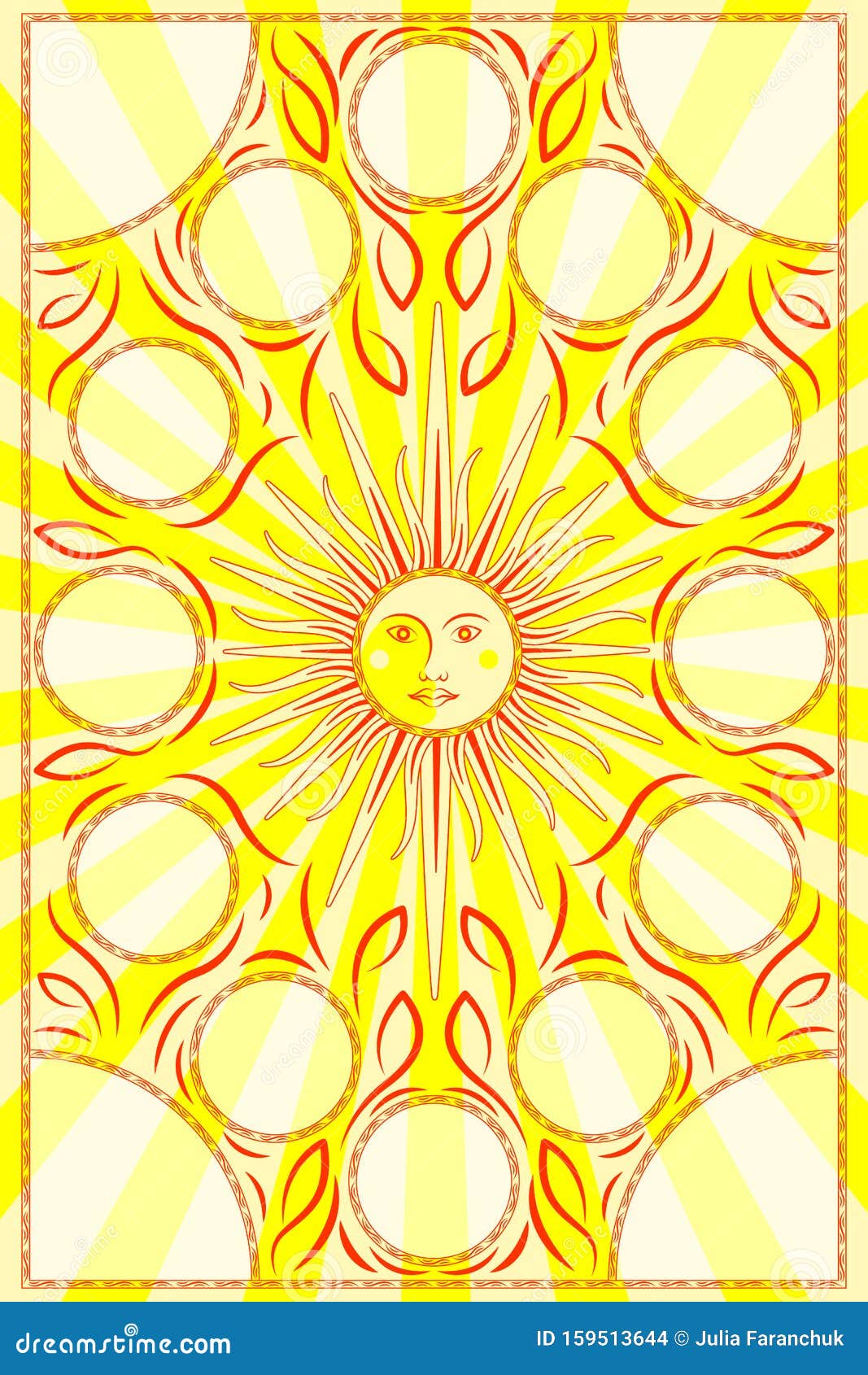 Основа для календаря с солнцем и луной Вертикальный макет Светло-желтый фон  с лучами Иллюстрация штока - иллюстрации насчитывающей яркое, центр:  159513644