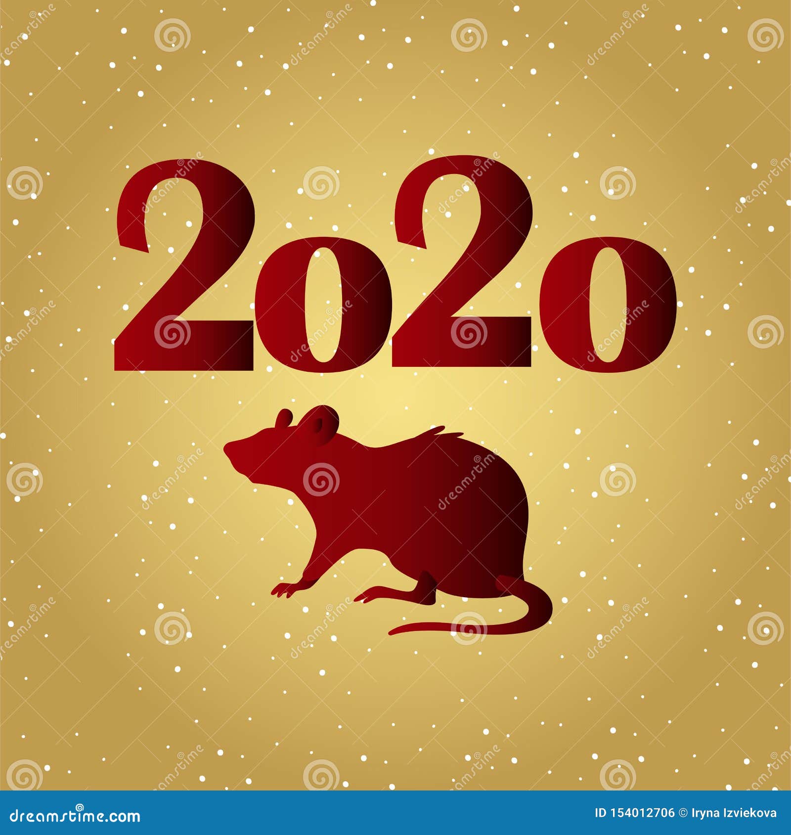 Red Rat Silhouette On Golden Background Chinese New Year Stock