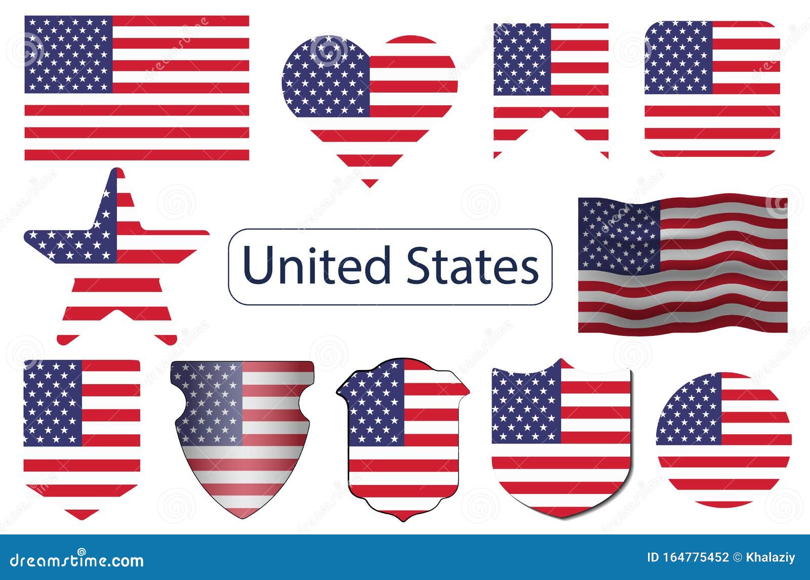Set Of Usa Flag Icons American Flag Vector Illustrations Stock