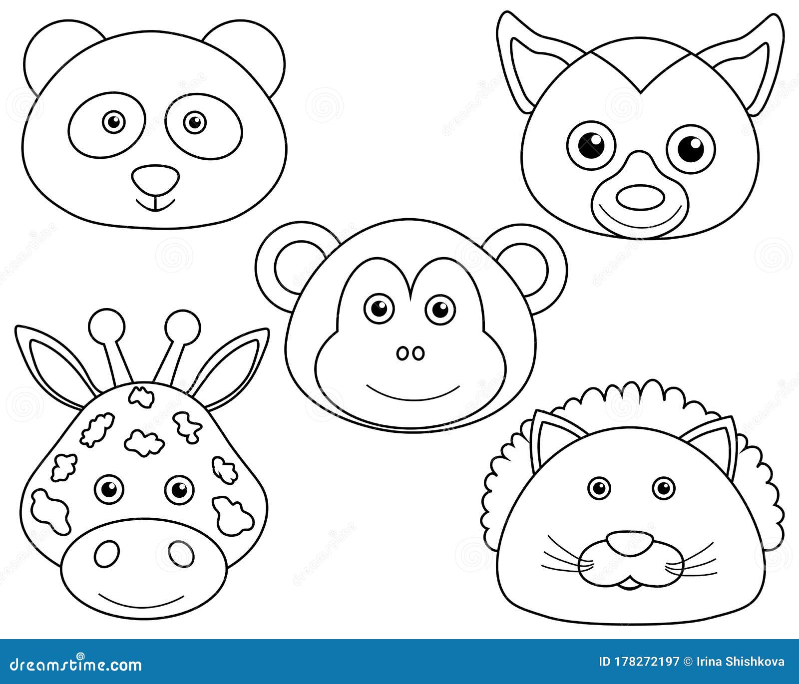 Set Coloring Book Cute Animal Face Children Illustration Lemur ...