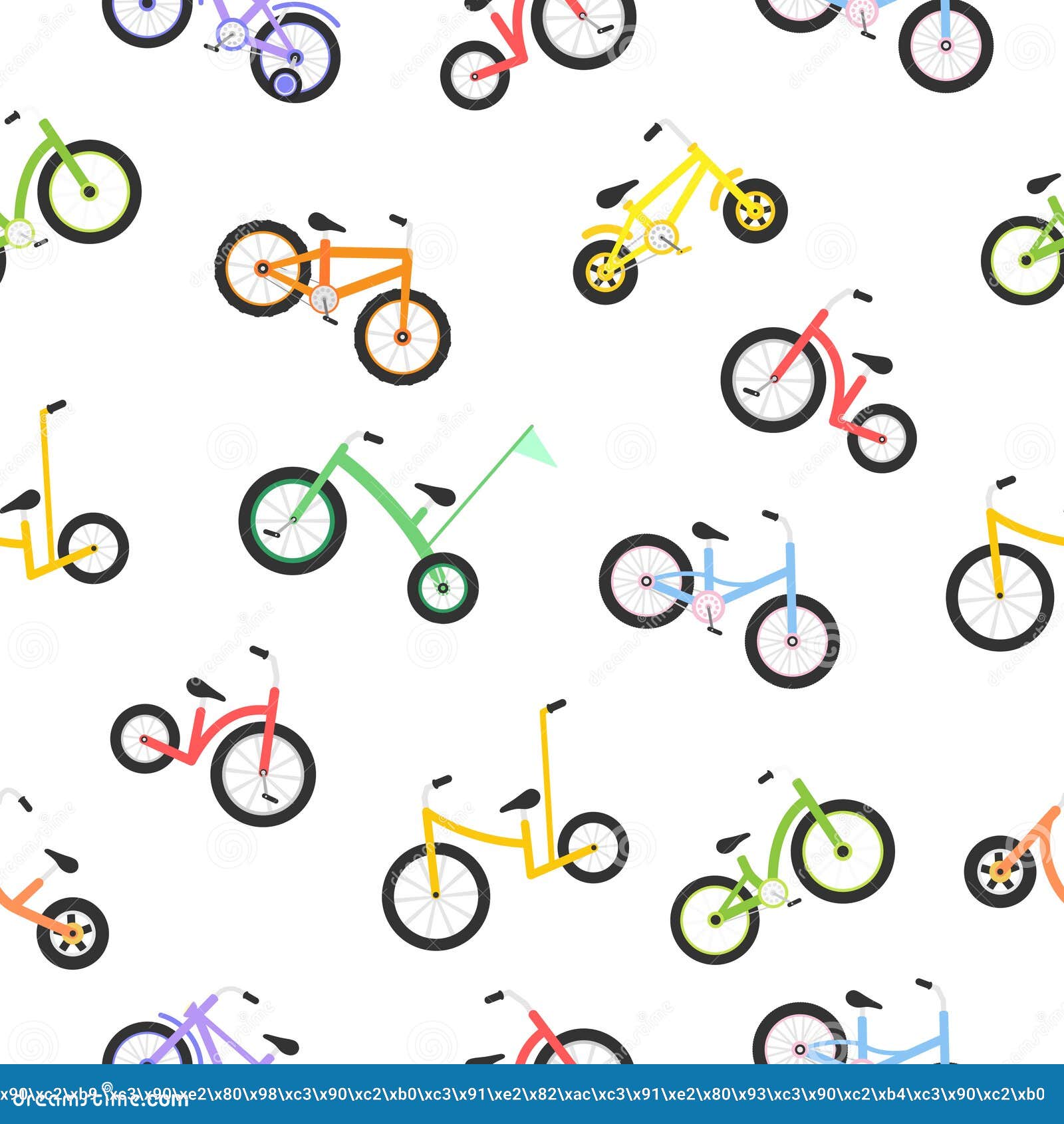 Cute Different Bicycles Seamless Pattern. Kids Colorful Bikes Stock ...