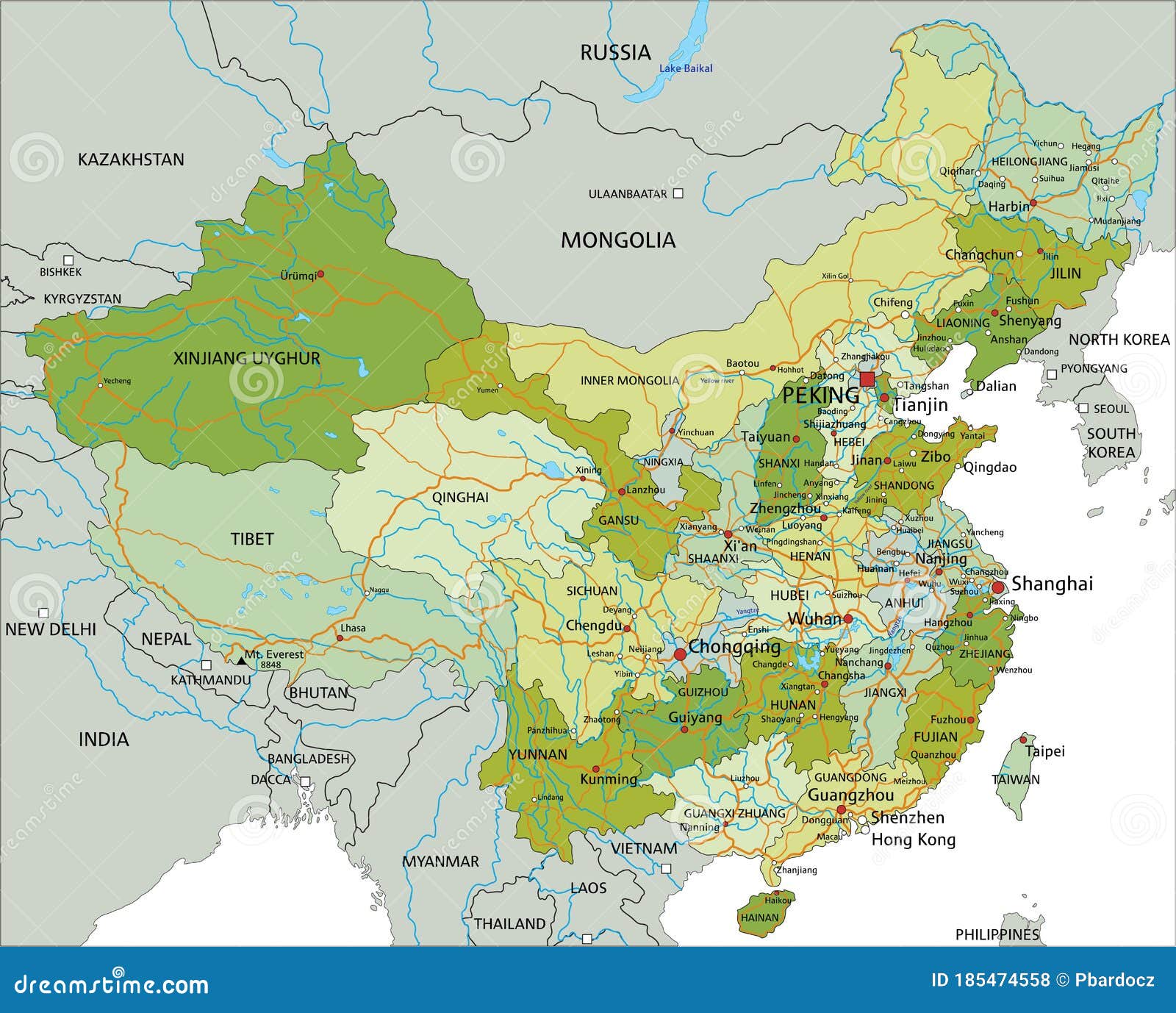 Очень подробная редактируемое политическая карта с разделенными слоями.Китай. Иллюстрация вектора - иллюстрации насчитывающей китайско, слои:185474558