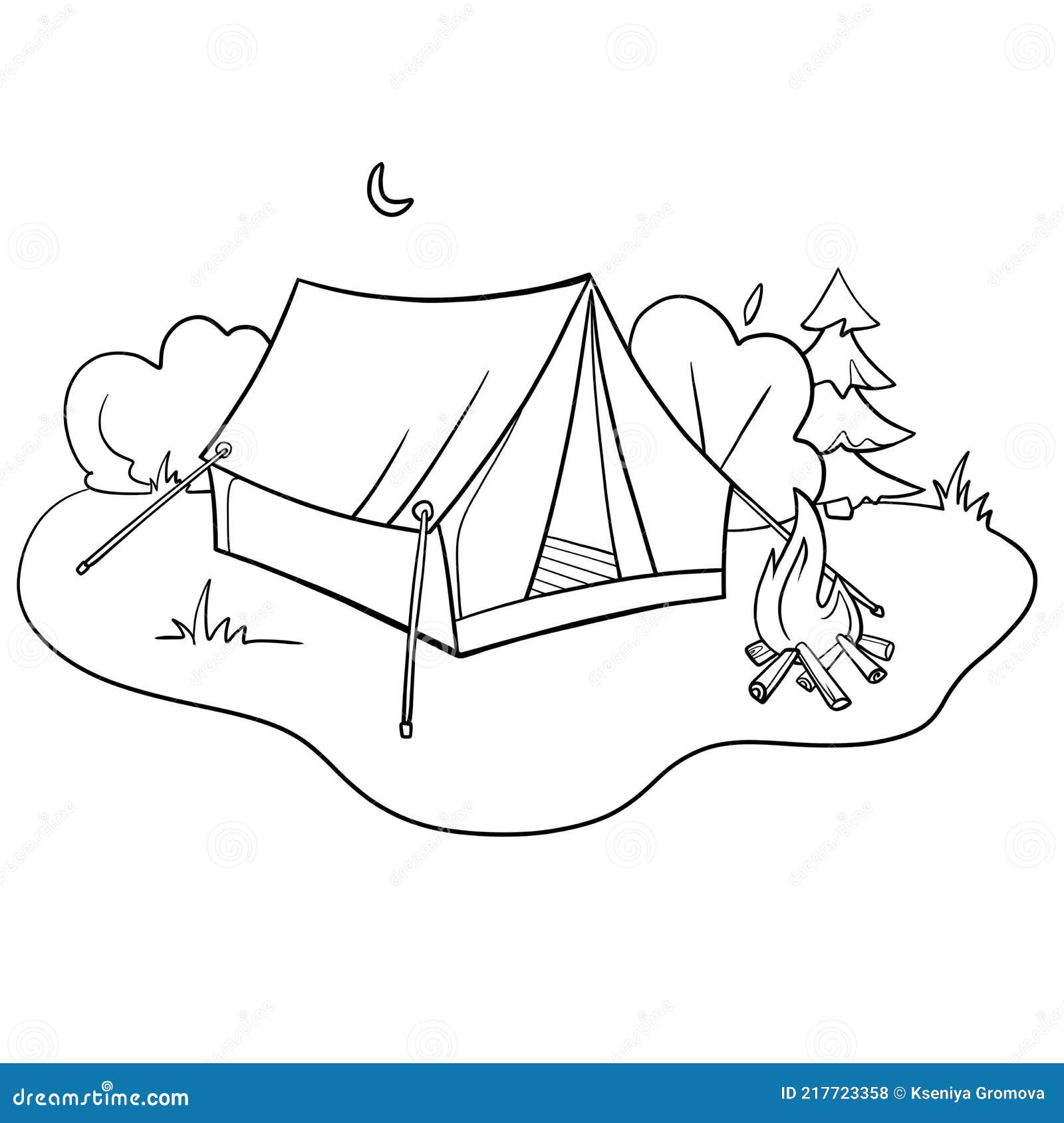 палатка для кемпинга на белом фоне. отдых в лесу Иллюстрация штока -  иллюстрации насчитывающей костры, пожар: 217723358