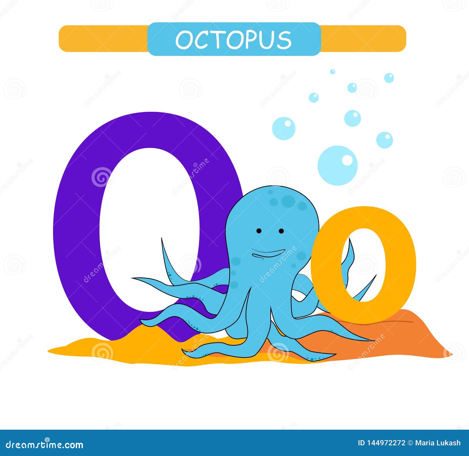 Letter O and Funny Cartoon Octopus. Animals Alphabet a-z. Cute Zoo Alphabet  in Vector for Kids Learning English Vocabulary. Printa Stock Vector -  Illustration of nature, nursery: 144972272