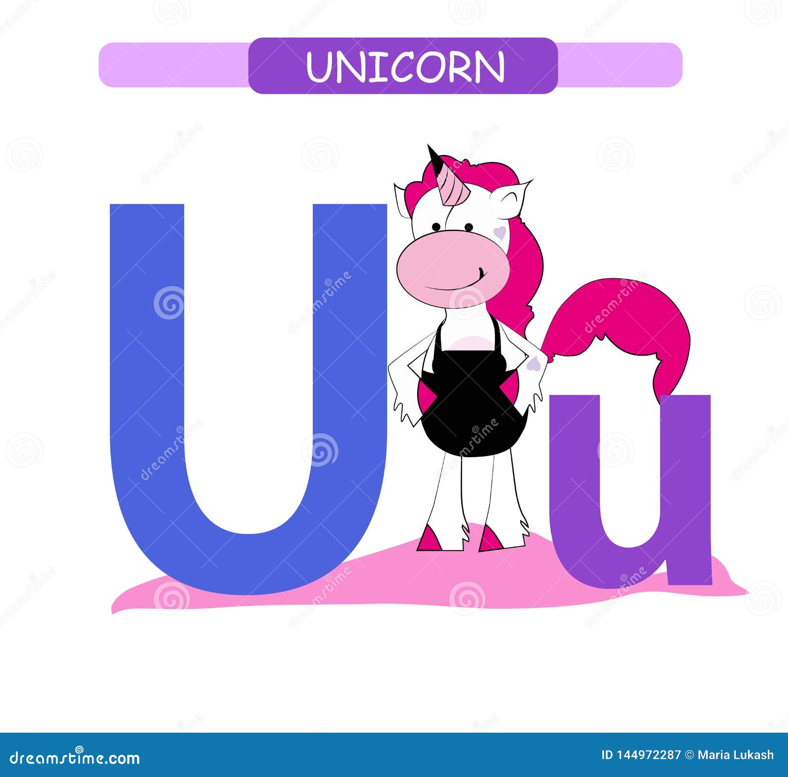 Letter U and Funny Cartoon Unicorn. Animals Alphabet a-z. Cute Zoo Alphabet  in Vector for Kids Learning English Vocabulary. Printa Stock Vector -  Illustration of activity, education: 144972287