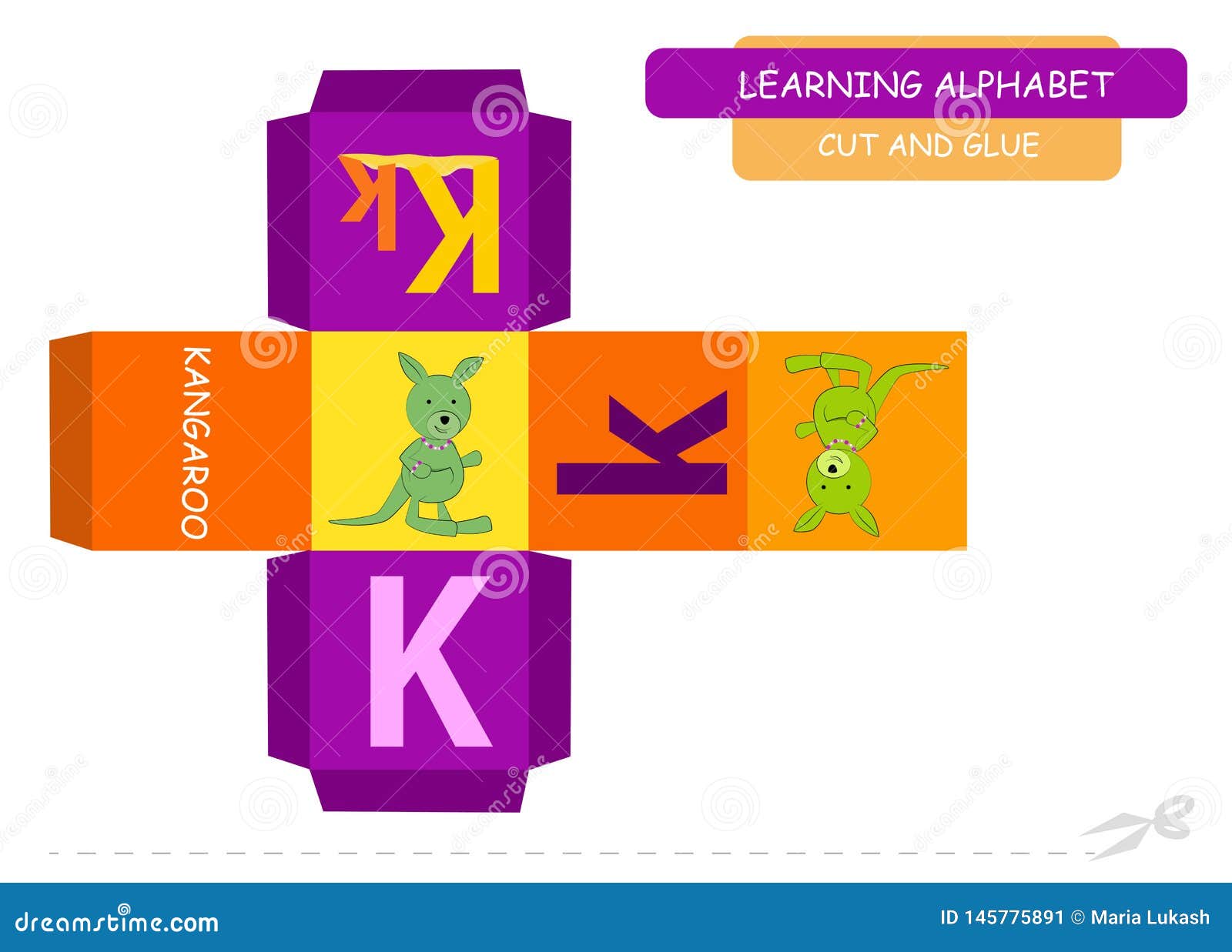 Сut and Glue the Cube: Letter K. Educational Game for Kids. Cute Zoo  Alphabet a-z in Vector for Children. Letter K Stock Vector - Illustration  of colorful, cardboard: 145775891
