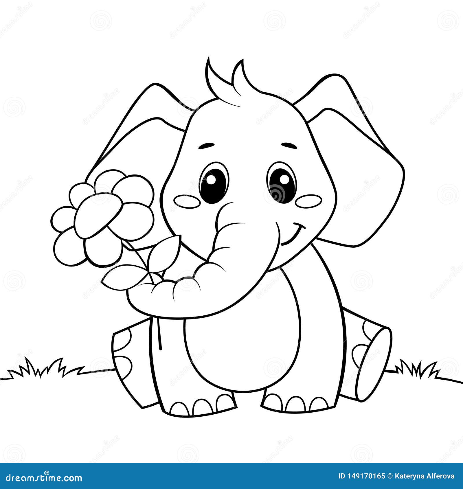 Cute Cartoon Elephant with Flower. Black and White Vector Illustration for Coloring Book Stock Vector - Illustration of birthday, book: 149170165 Cute Cartoon Elephant with Flower. Black and White Vector Illustration for Coloring Book Stock Vector - Illustration of birthday, book: 149170165