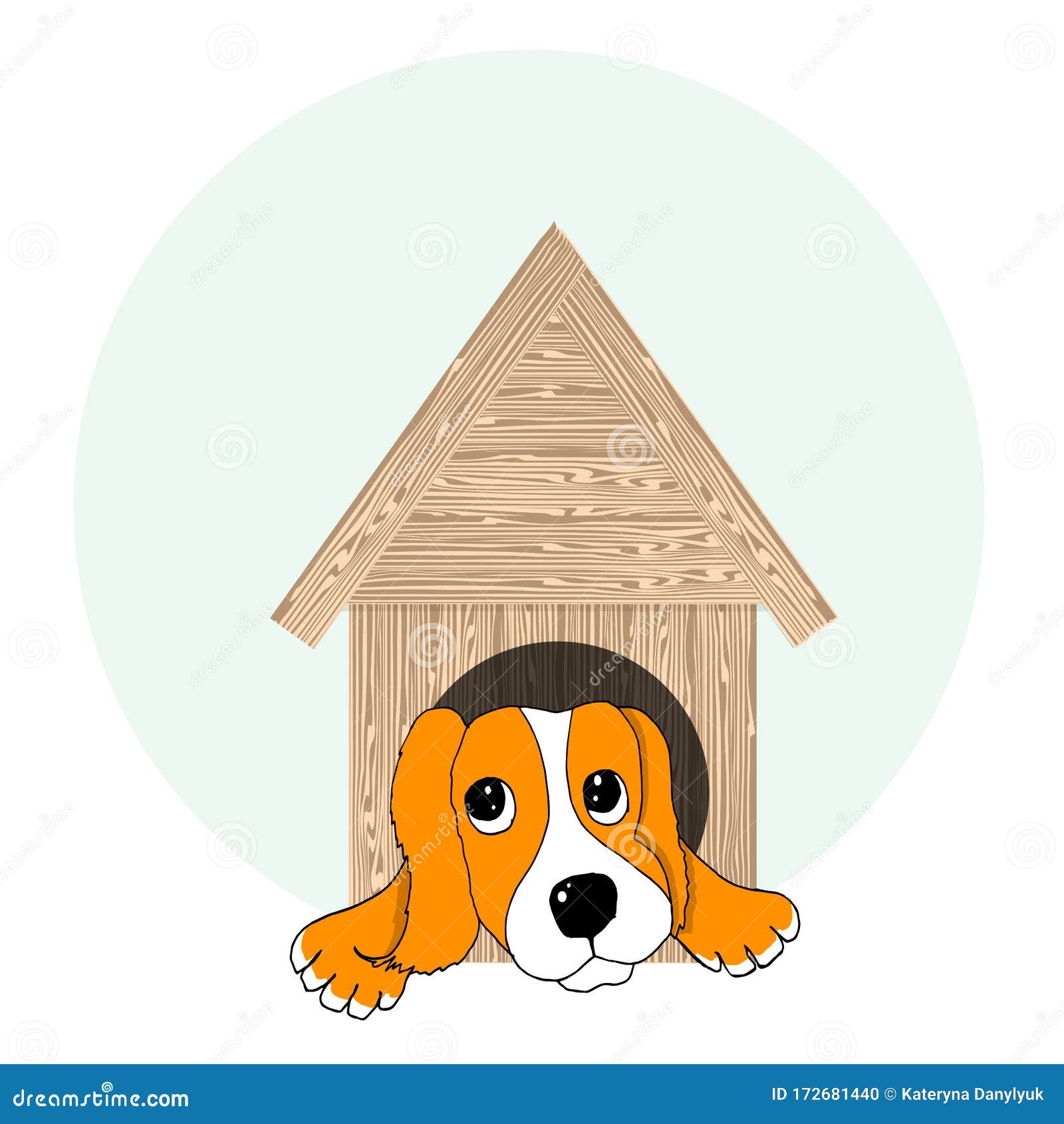 Sad Red Dog in a Wooden Booth. Cartoons Pet Animal Art Design Stock Vector  Illustration Stock Vector - Illustration of animal, print: 172681440