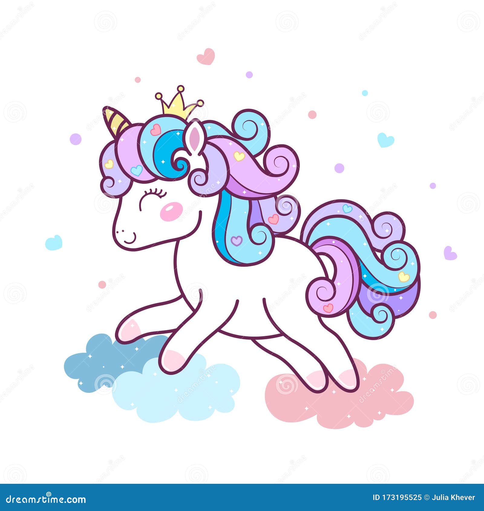 Kawaii Unicorn Princess In Crown Jumps On Clouds Stock Vector Illustration Of Princess Drawing