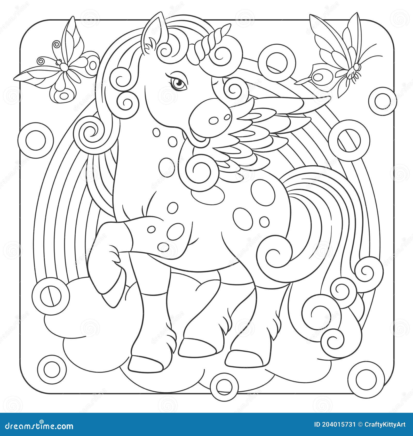 Coloring Page with Unicorn and Butterflies Stock Vector ...